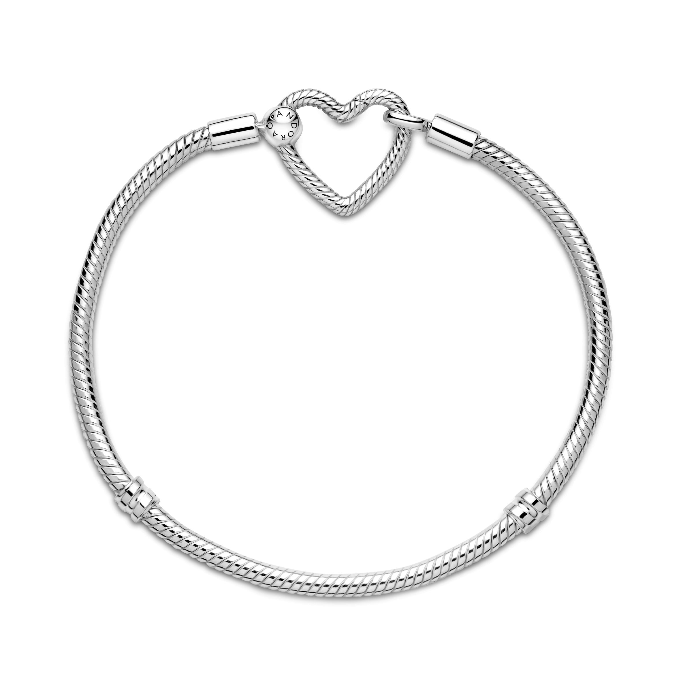 Snake Chain Sterling Silver Bracelet With Heart Clasp