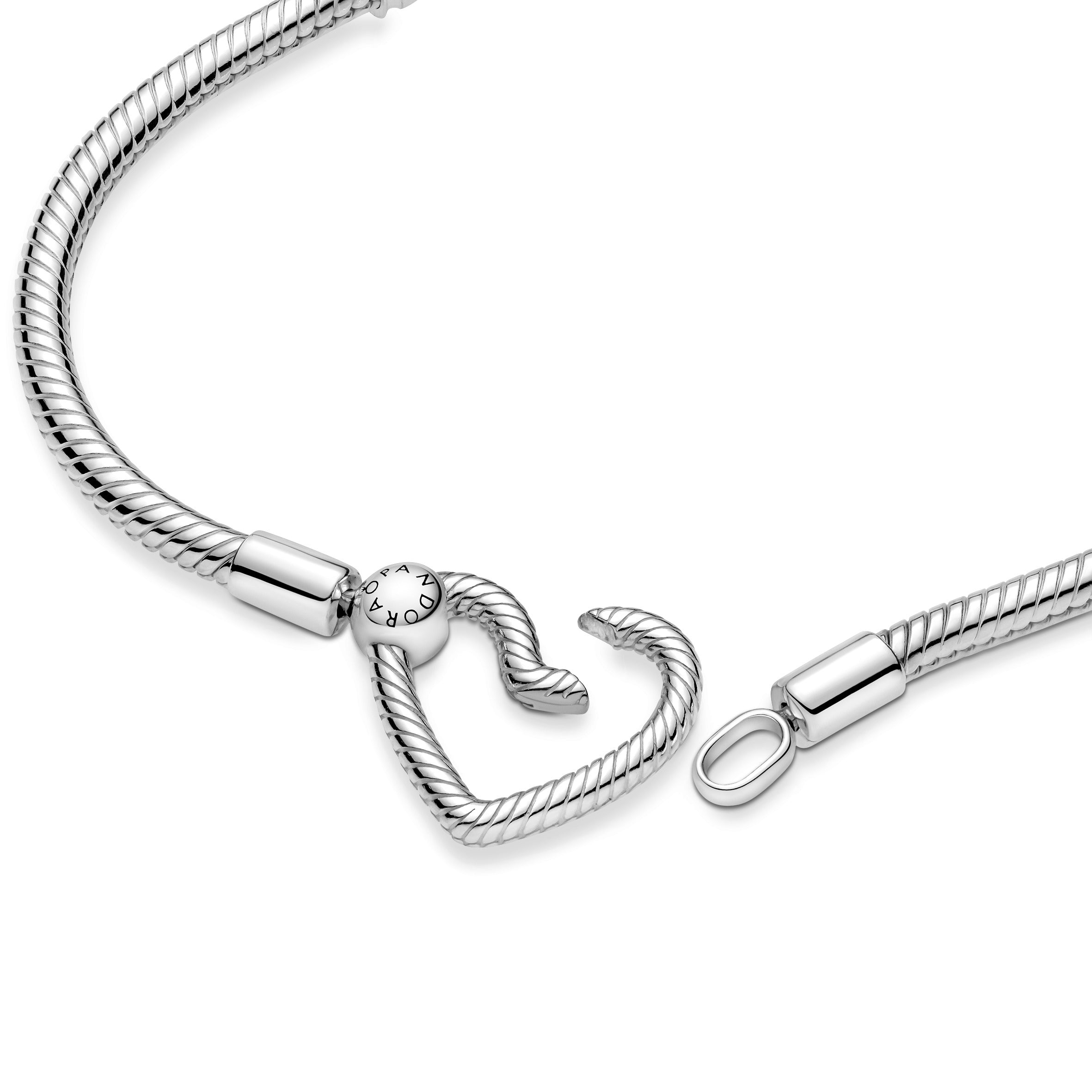 Snake Chain Sterling Silver Bracelet With Heart Clasp