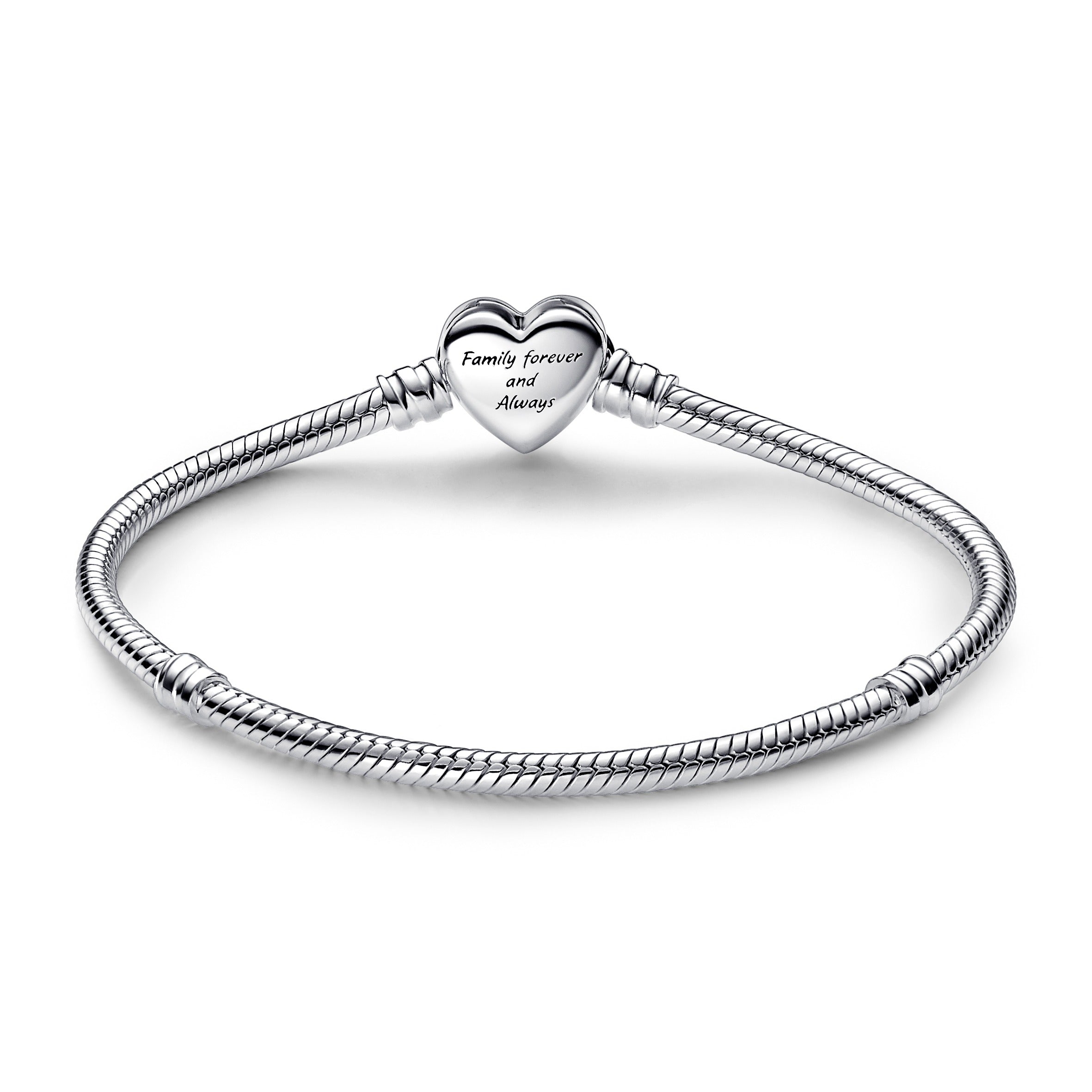 Snake Chain Sterling Silver Bracelet With Infinity Heart Clasp With Clear Cubic Zirconia