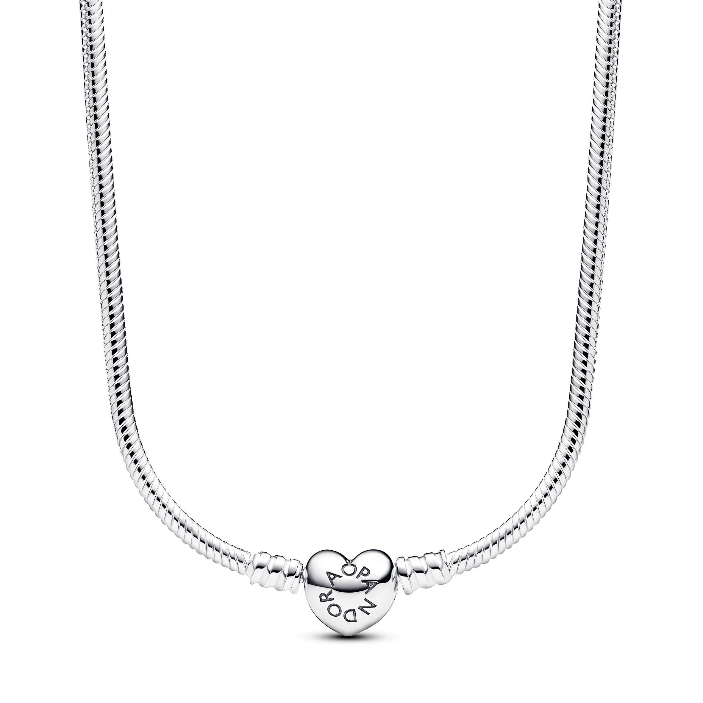 Snake Chain Sterling Silver Necklace With Heart Clasp