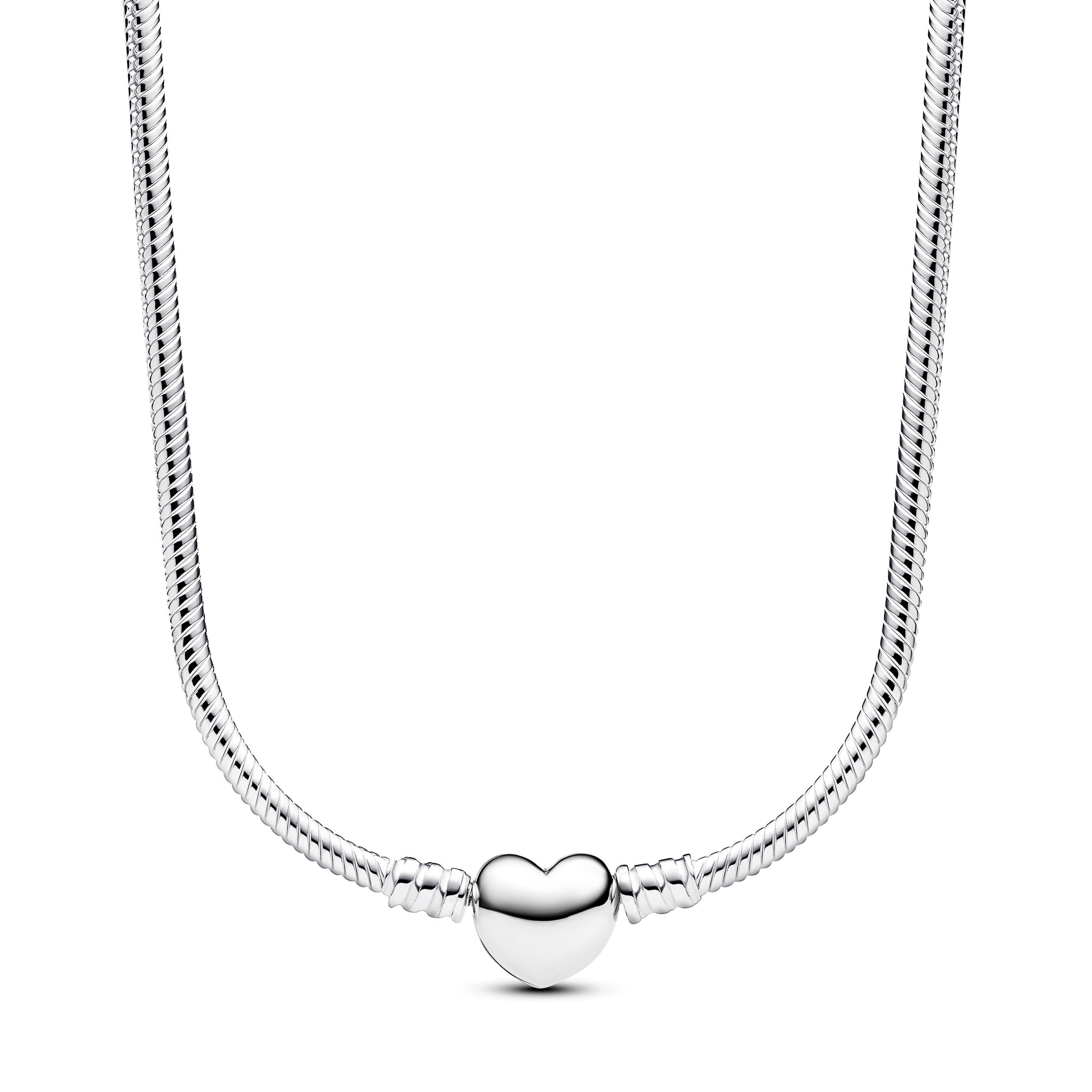 Snake Chain Sterling Silver Necklace With Heart Clasp