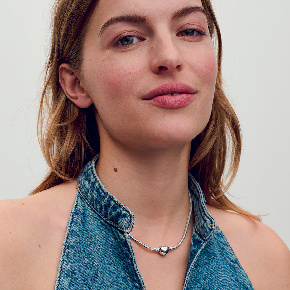 Snake Chain Sterling Silver Necklace With Heart Clasp