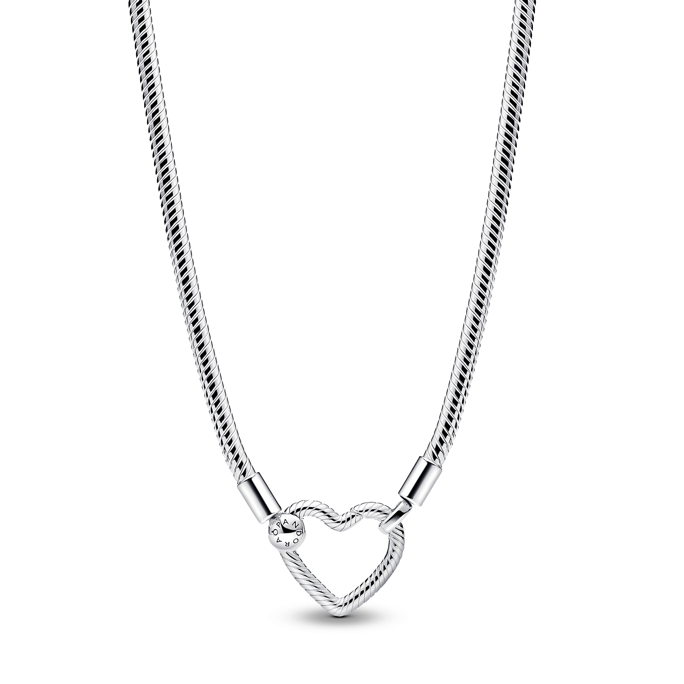 Snake Chain Sterling Silver Necklace With Heart Clasp