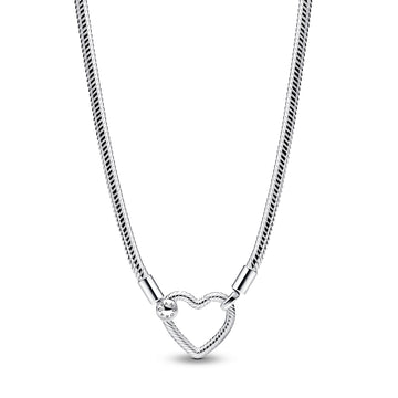 Snake Chain Sterling Silver Necklace With Heart Clasp