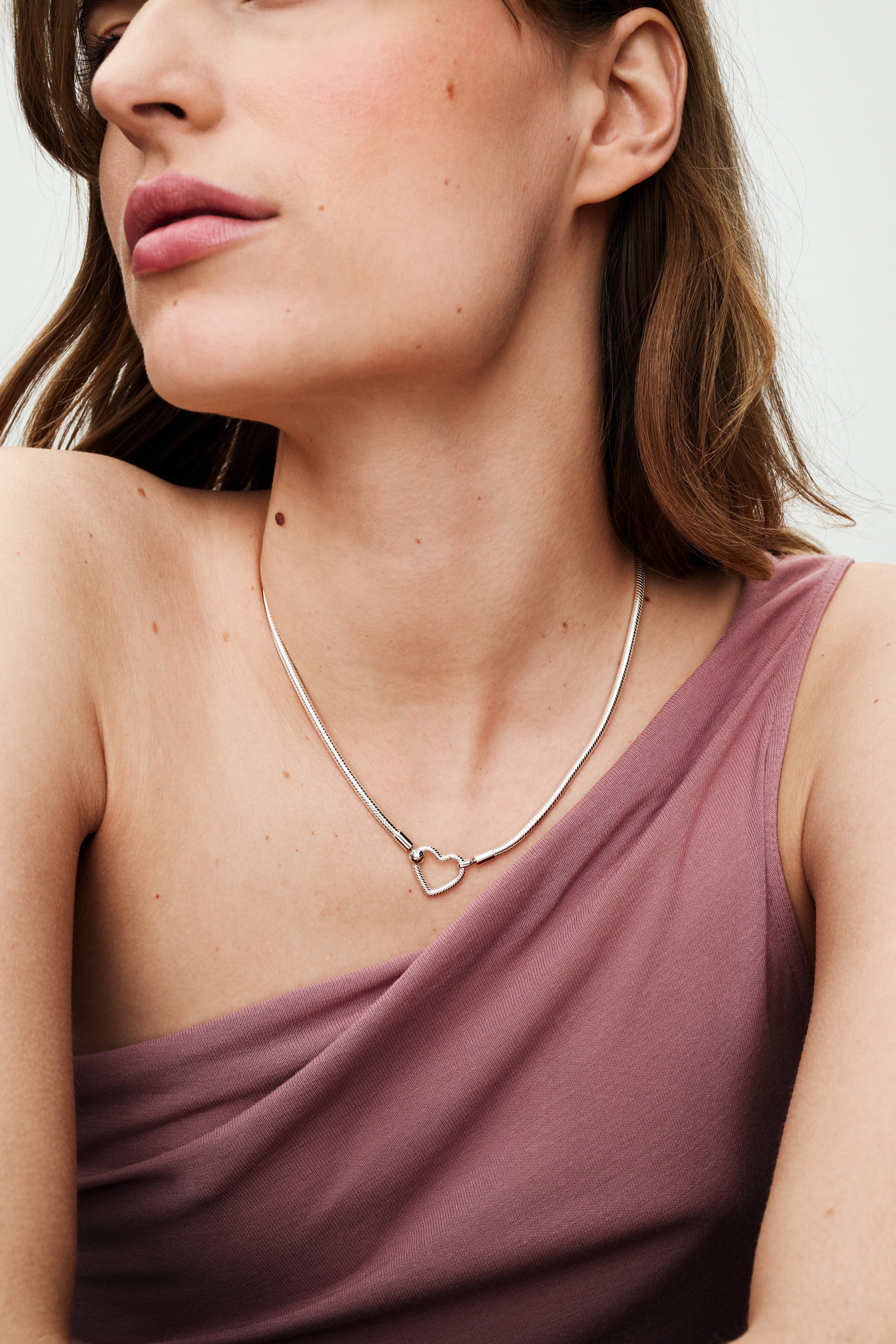 Snake Chain Sterling Silver Necklace With Heart Clasp