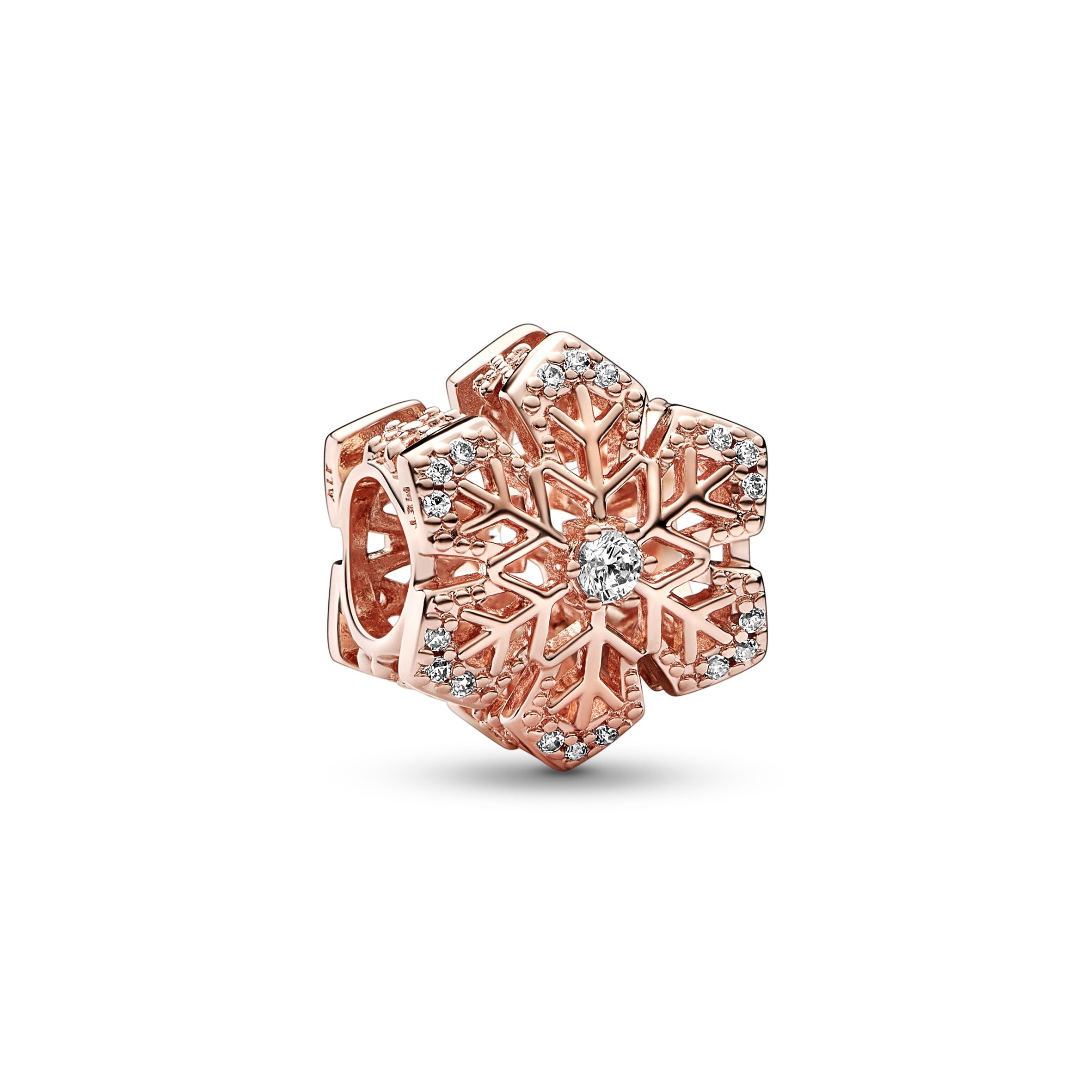 Snowflake 14K Rose Gold-Plated Charm With Clear Cubic Zirconia