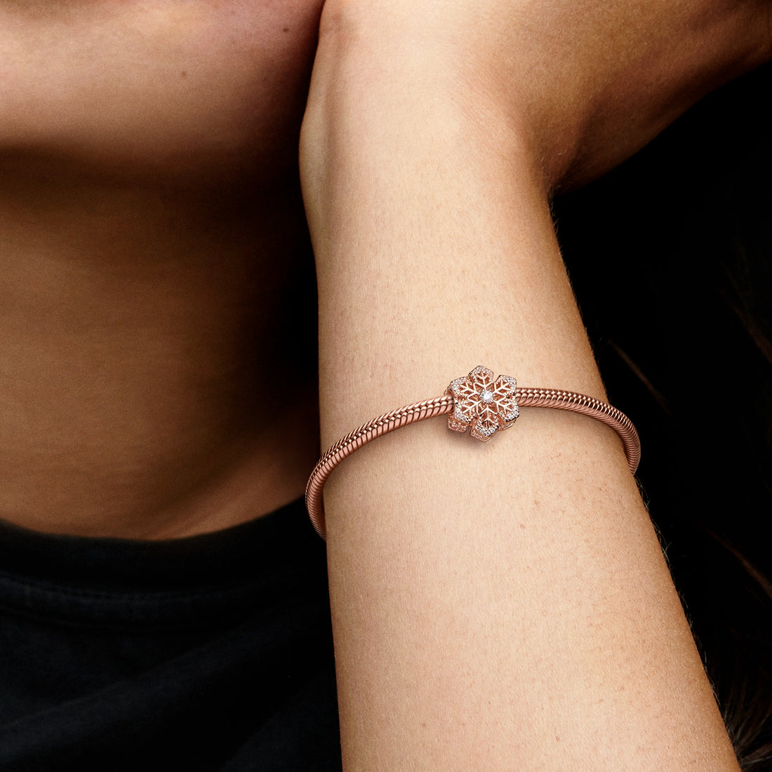 Snowflake 14K Rose Gold-Plated Charm With Clear Cubic Zirconia