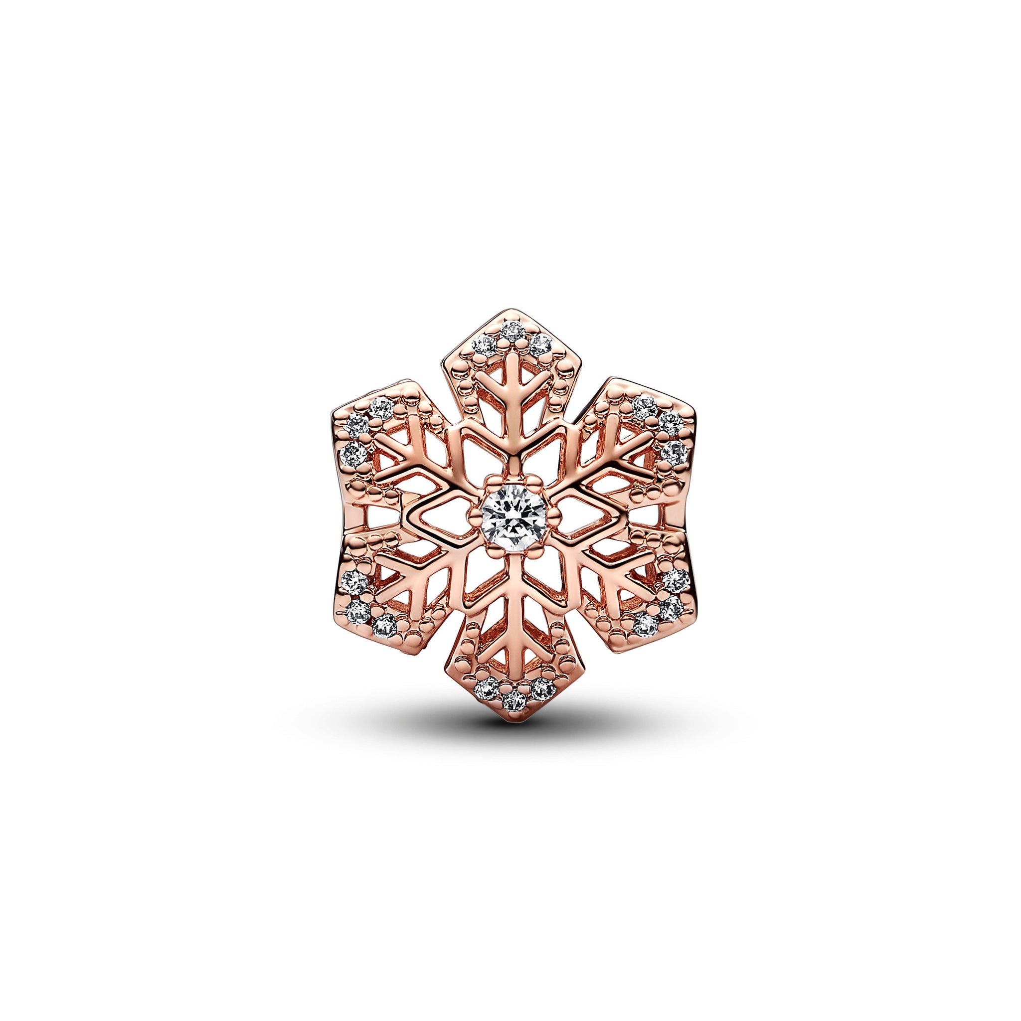 Snowflake 14K Rose Gold-Plated Charm With Clear Cubic Zirconia