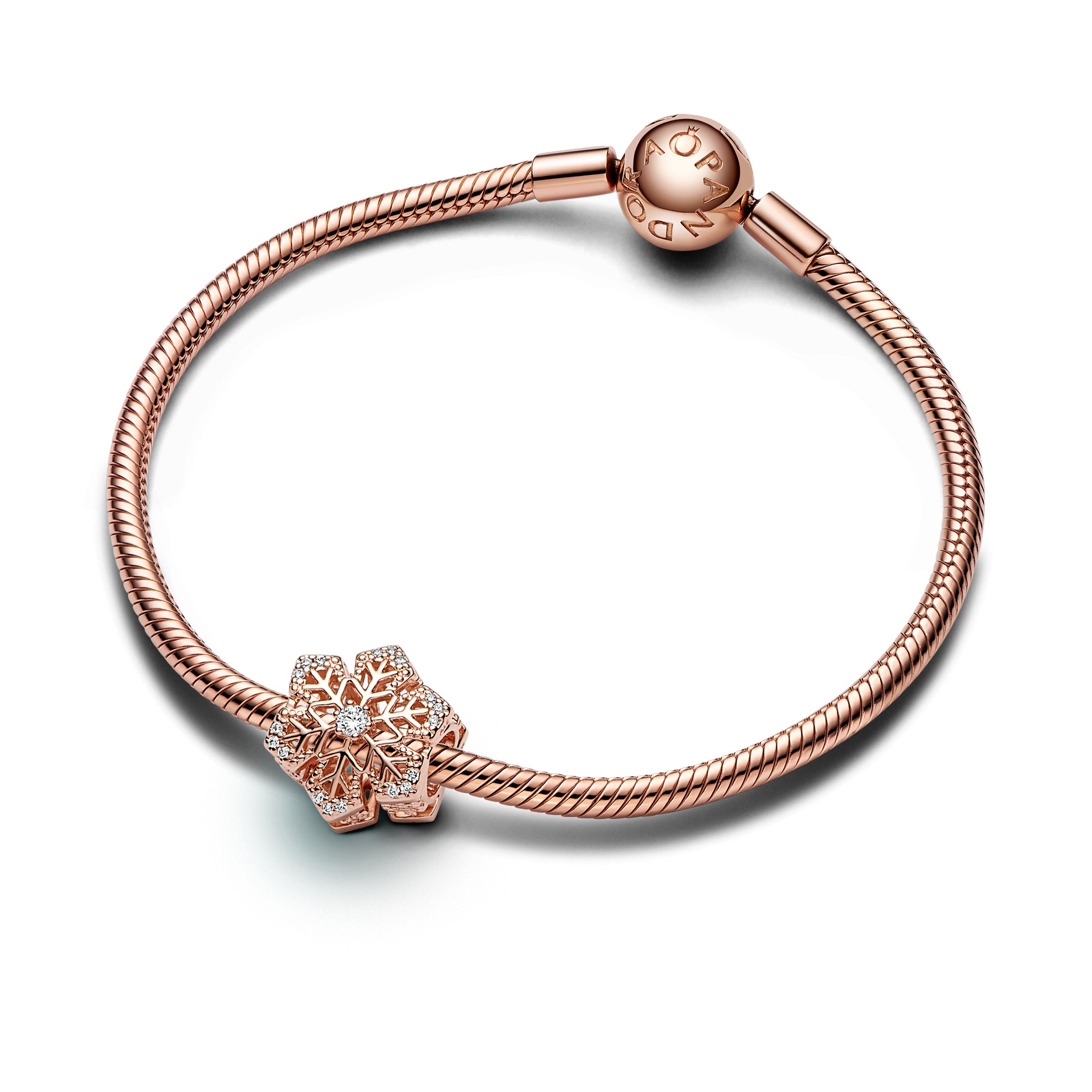 Snowflake 14K Rose Gold-Plated Charm With Clear Cubic Zirconia