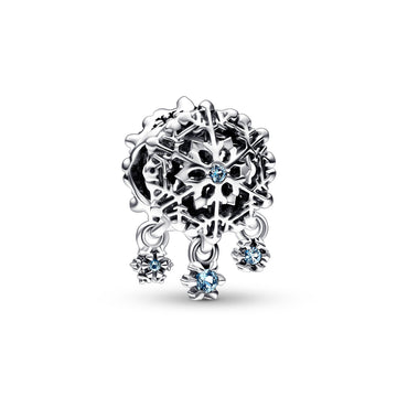 Snowflake Sterling Silver Charm With Bleached Aqua Blue Crystal And Icy Blue Crystal
