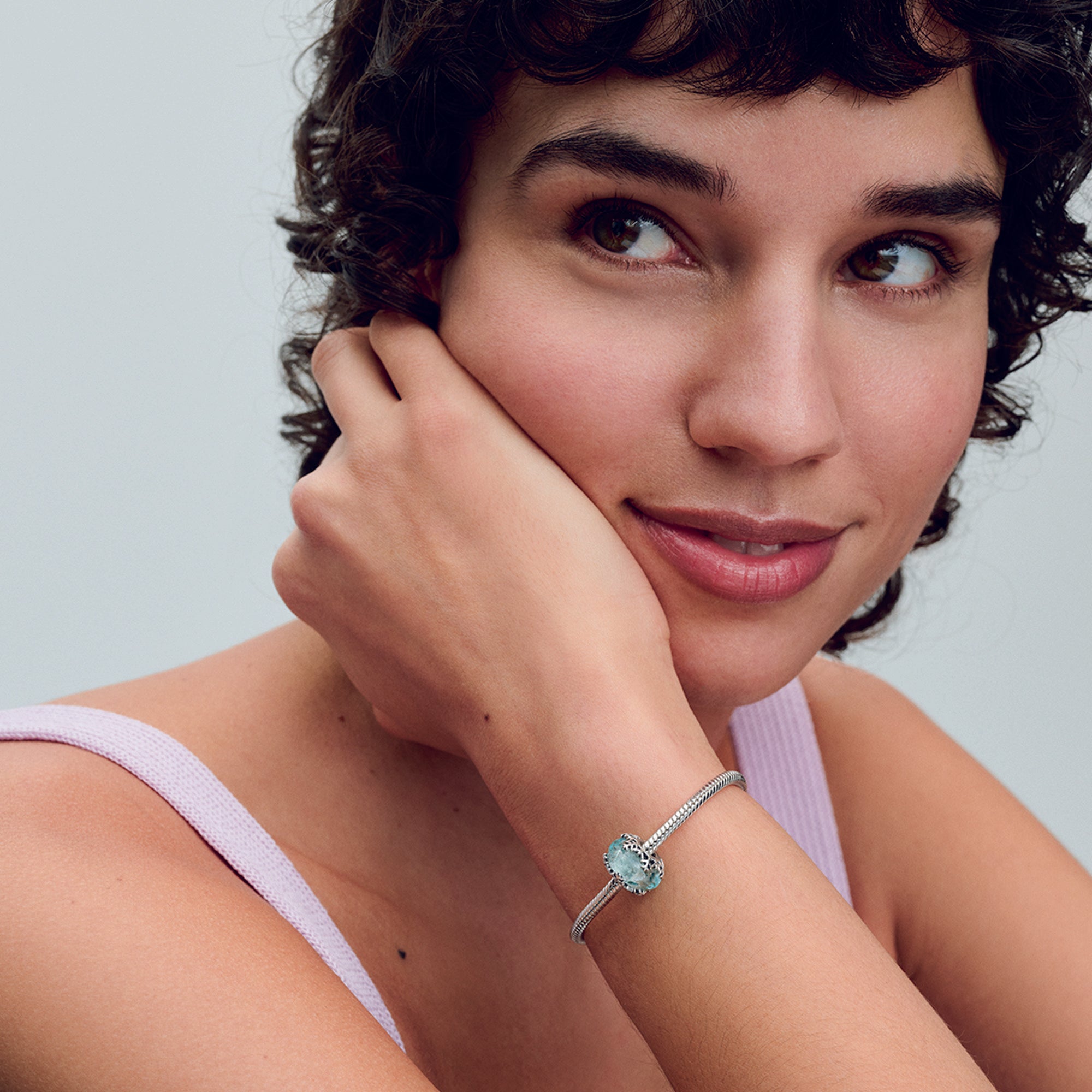 Snowflake Sterling Silver Charm With Blue Frozen Murano Glass