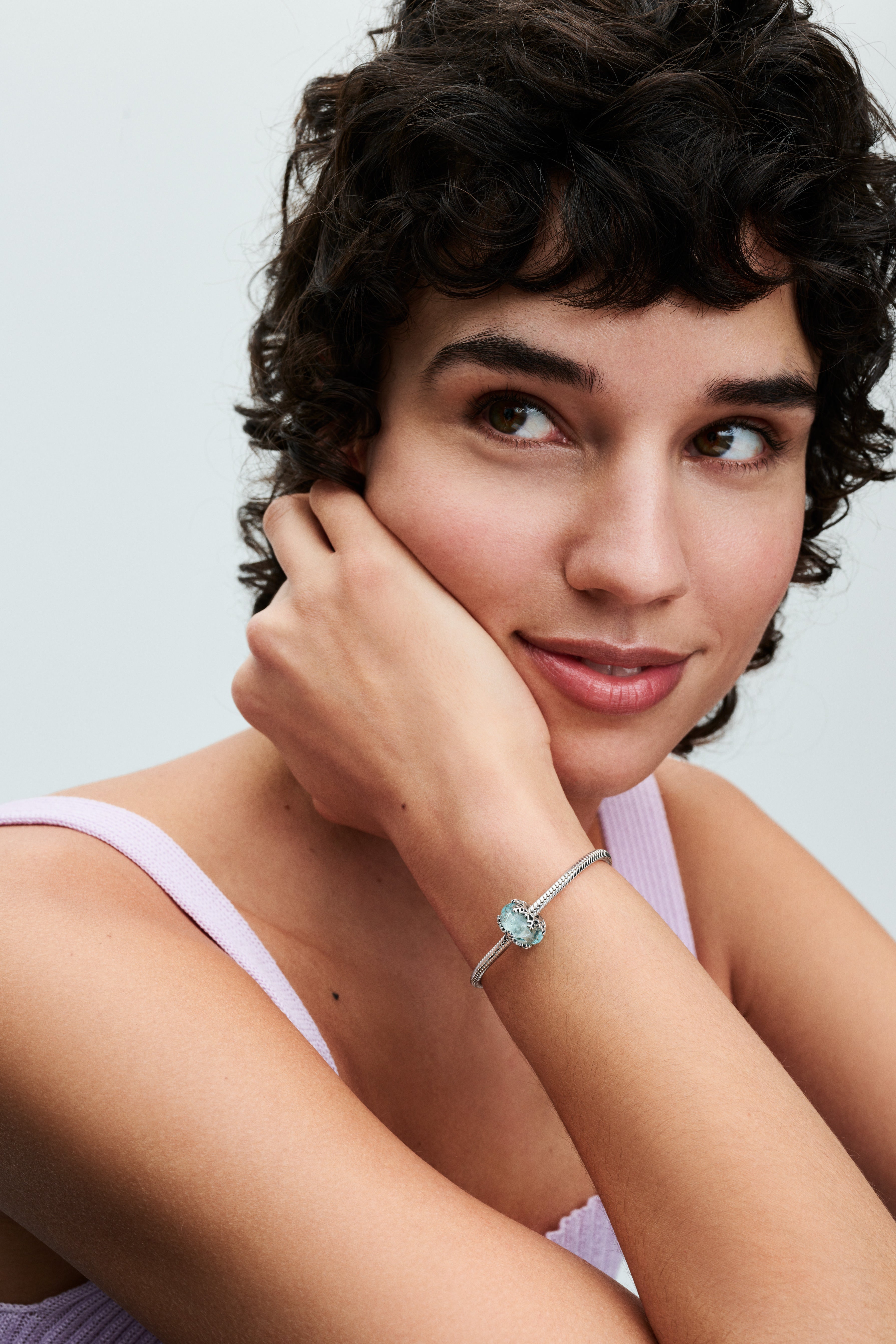 Snowflake Sterling Silver Charm With Blue Frozen Murano Glass