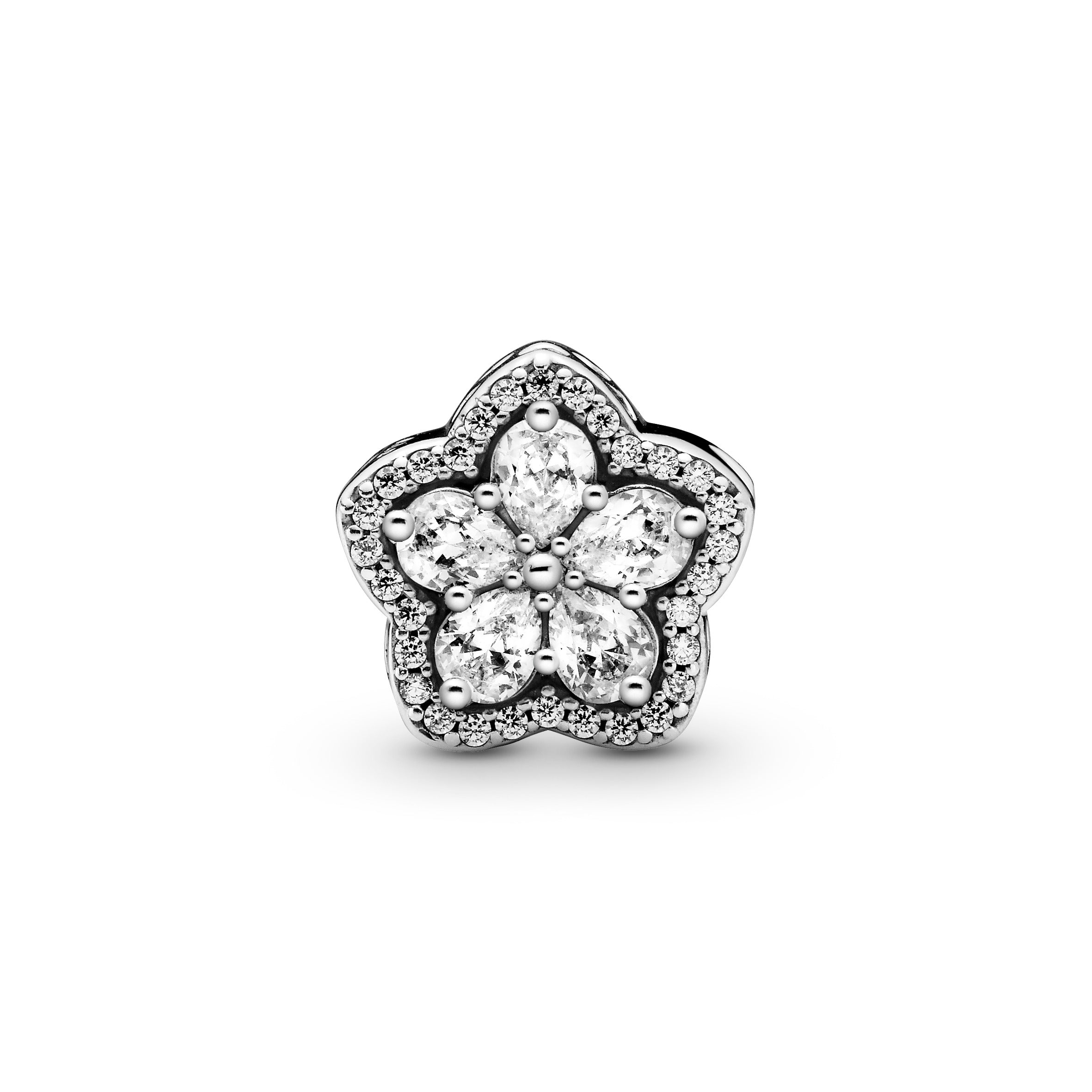 Snowflake Sterling Silver Charm With Clear Cubic Zirconia