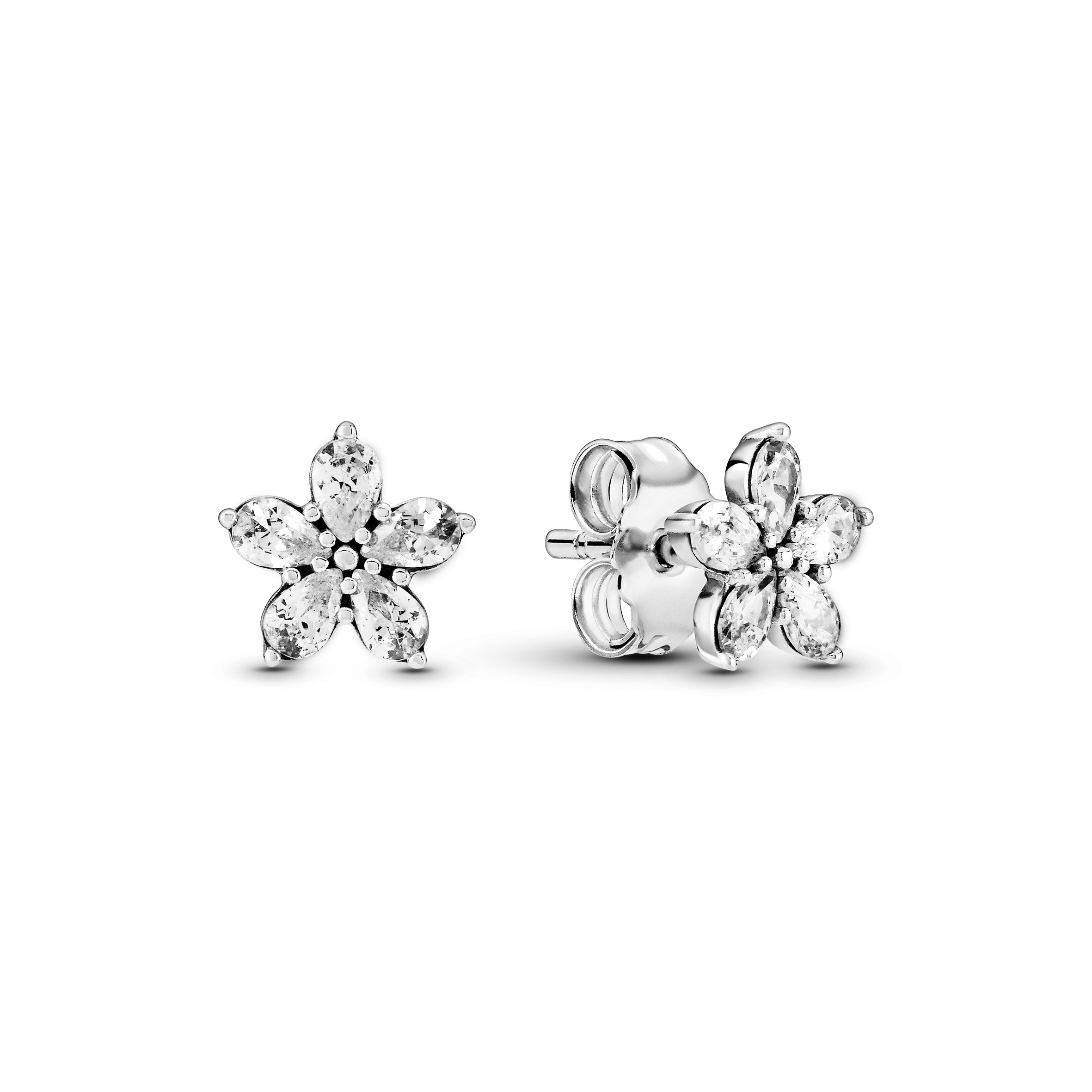 Snowflake Sterling Silver Stud Earrings With Clear Cubic Zirconia