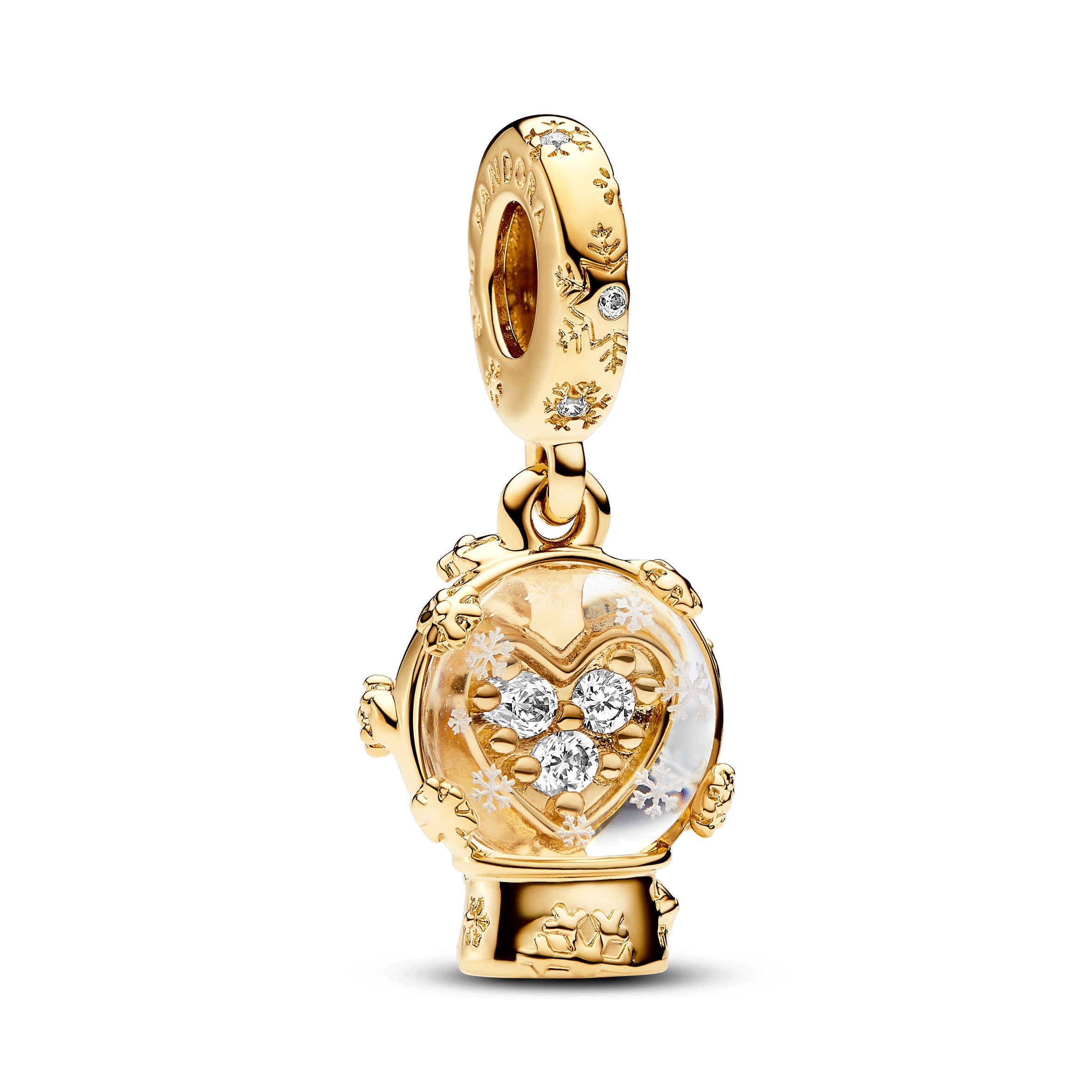 Snow Globe 14K Gold-Plated Dangle With Clear Cubic Zirconia And Transparent Murano Glass