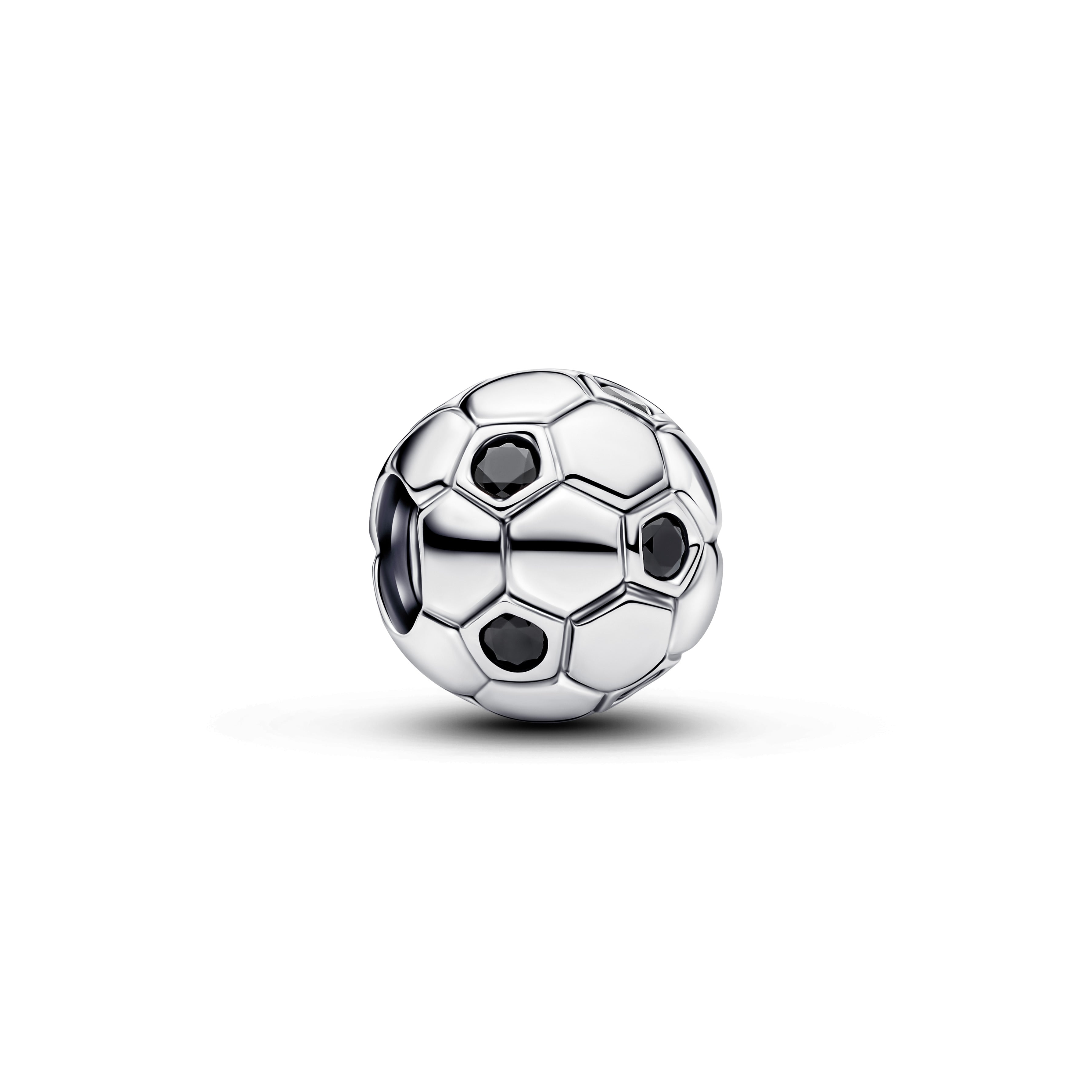 Soccer Ball Sterling Silver Charm With Black Crystal