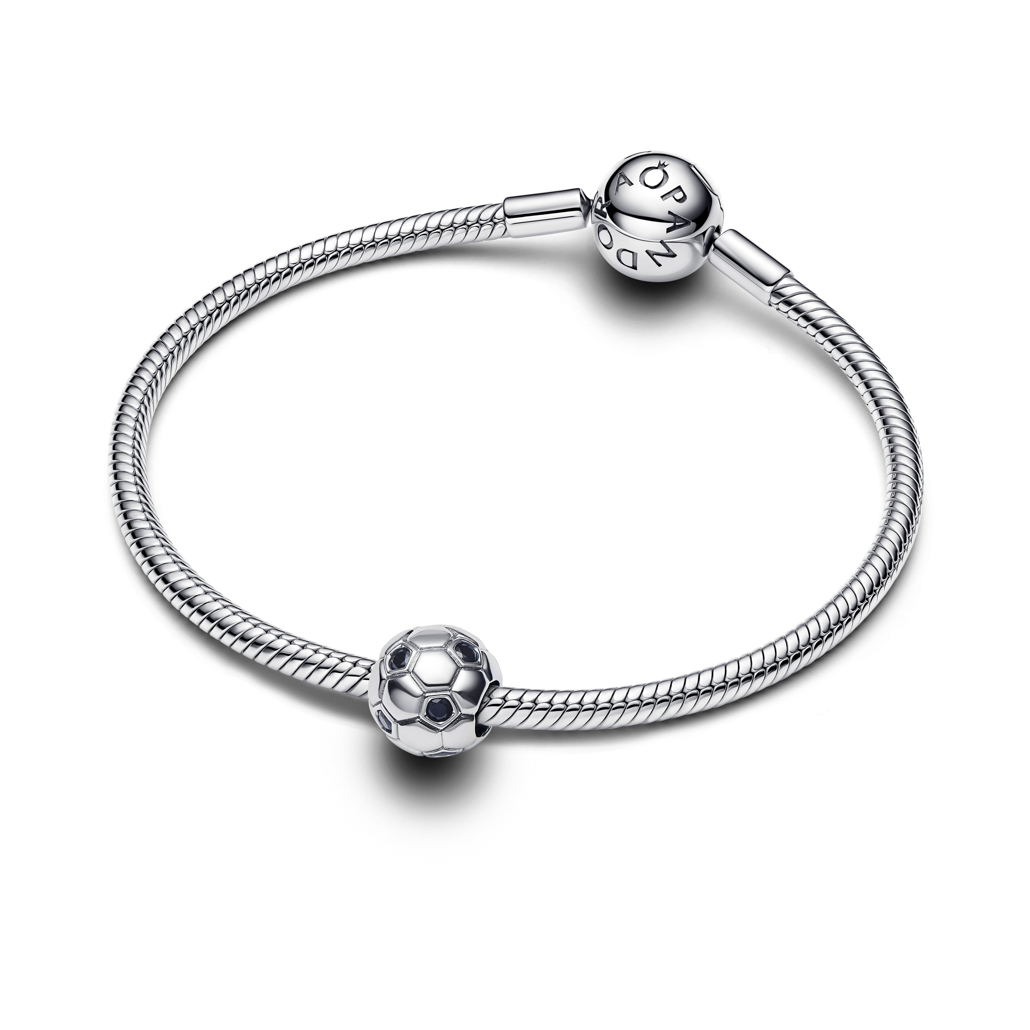 Soccer Ball Sterling Silver Charm With Black Crystal