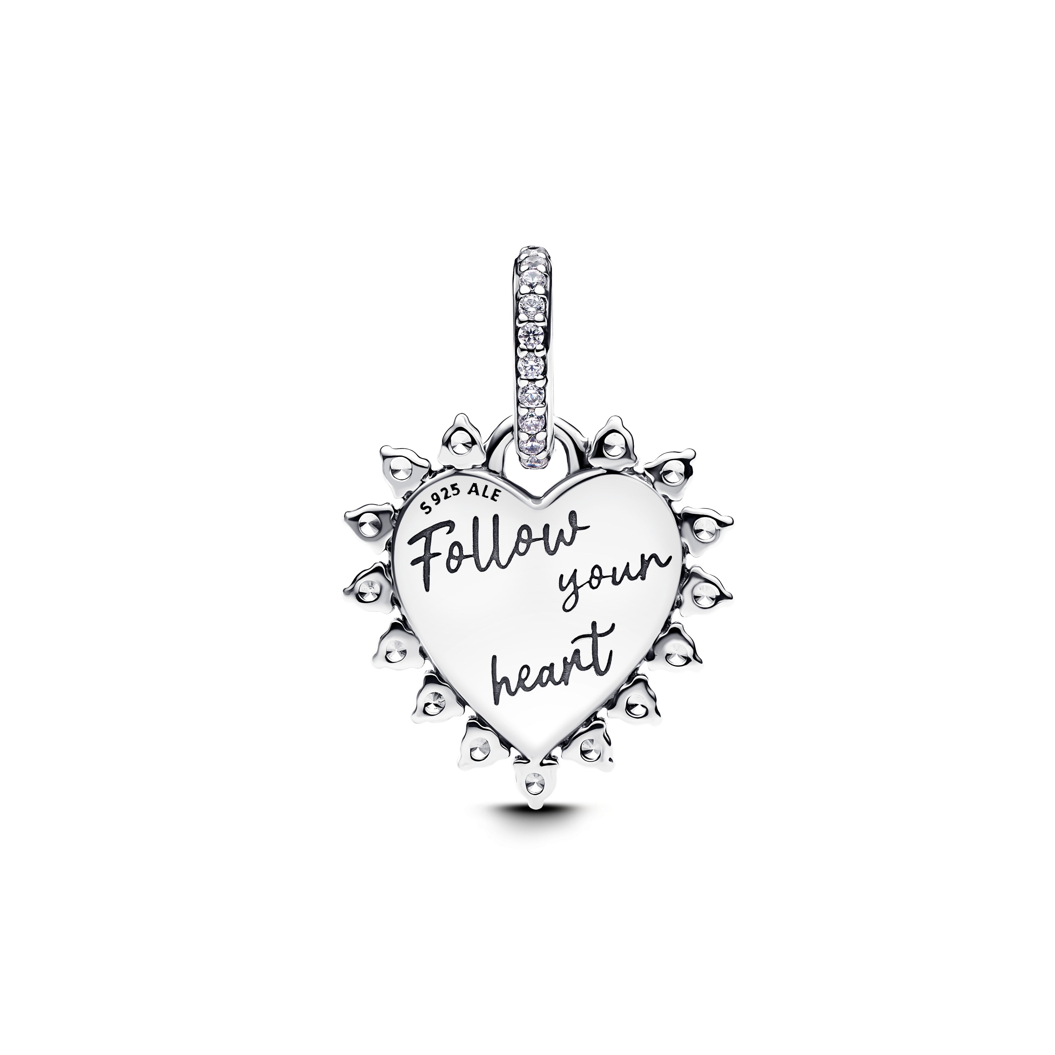 Spinnable Arrow Heart Sterling Silver Dangle With Red Lab-Created Opal And Clear Cubic Zirconia