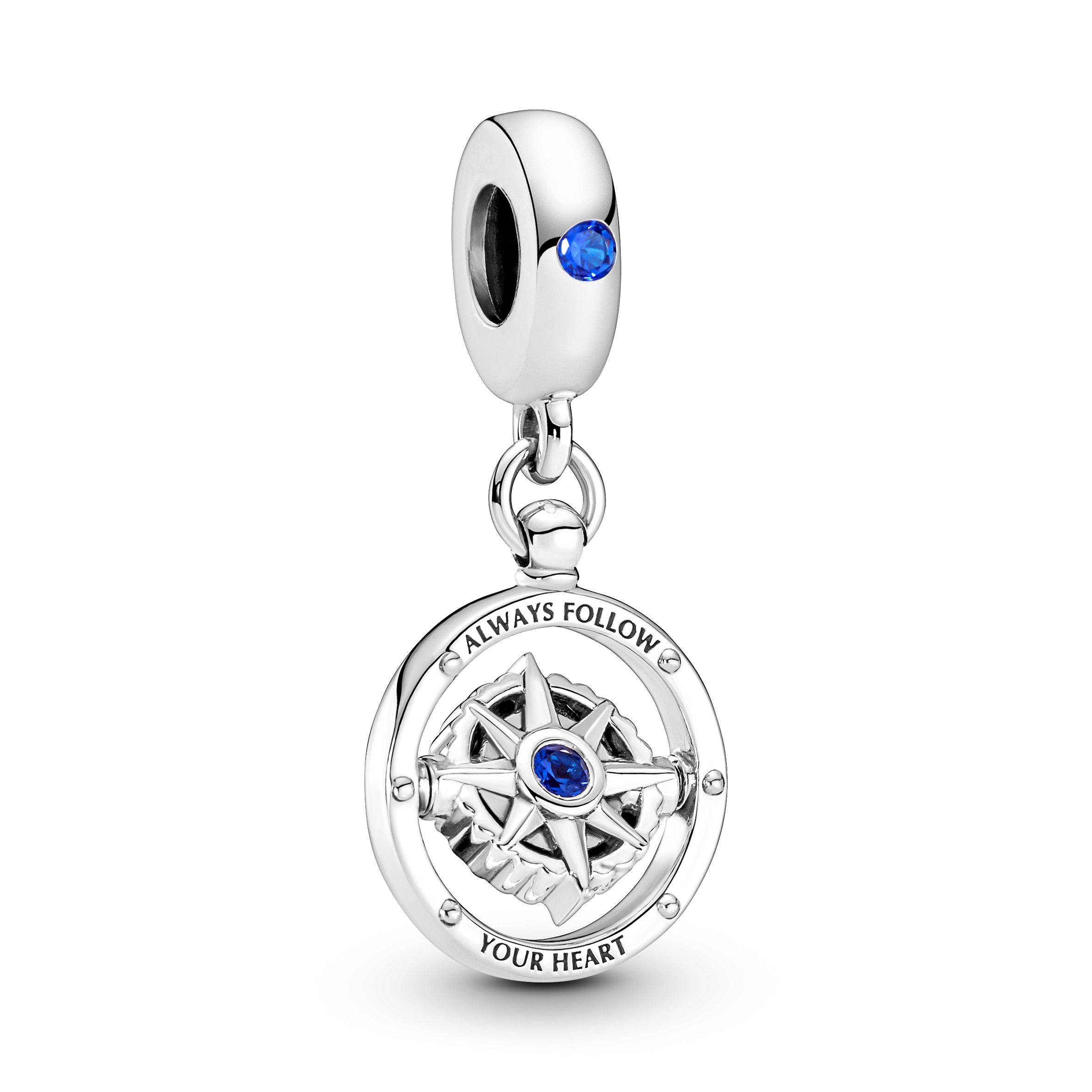 Spinning Compass Sterling Silver Dangle With True Blue Crystal