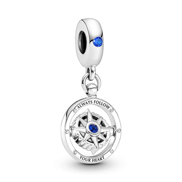Spinning Compass Sterling Silver Dangle With True Blue Crystal