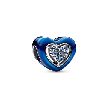 Spinning Heart Sterling Silver Charm With Night Blue Crystal And Transparent Blue Enamel