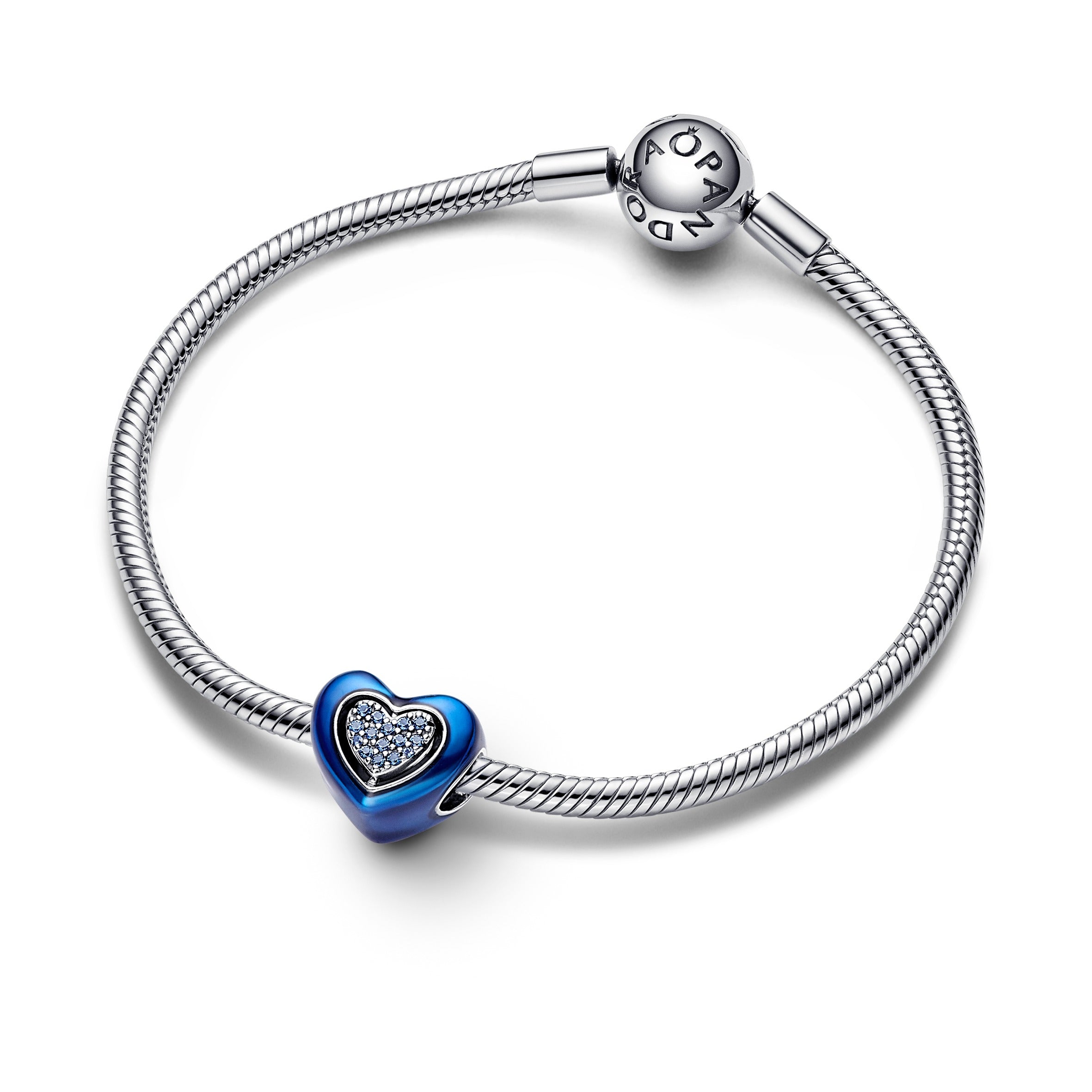 Spinning Heart Sterling Silver Charm With Night Blue Crystal And Transparent Blue Enamel