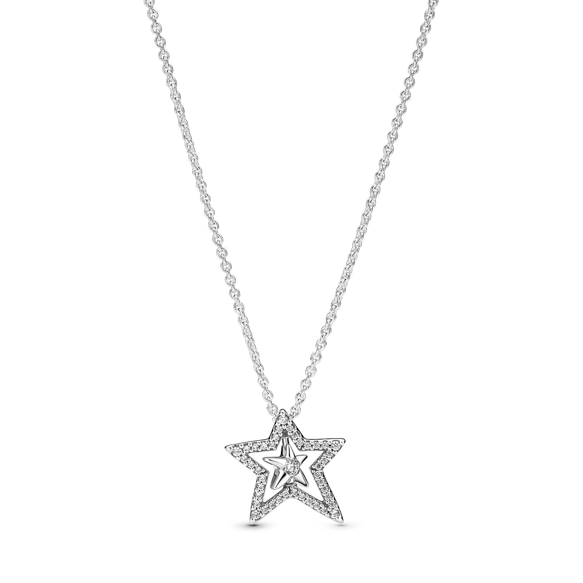 Spinning Star Sterling Silver Collier With Clear Cubic Zirconia