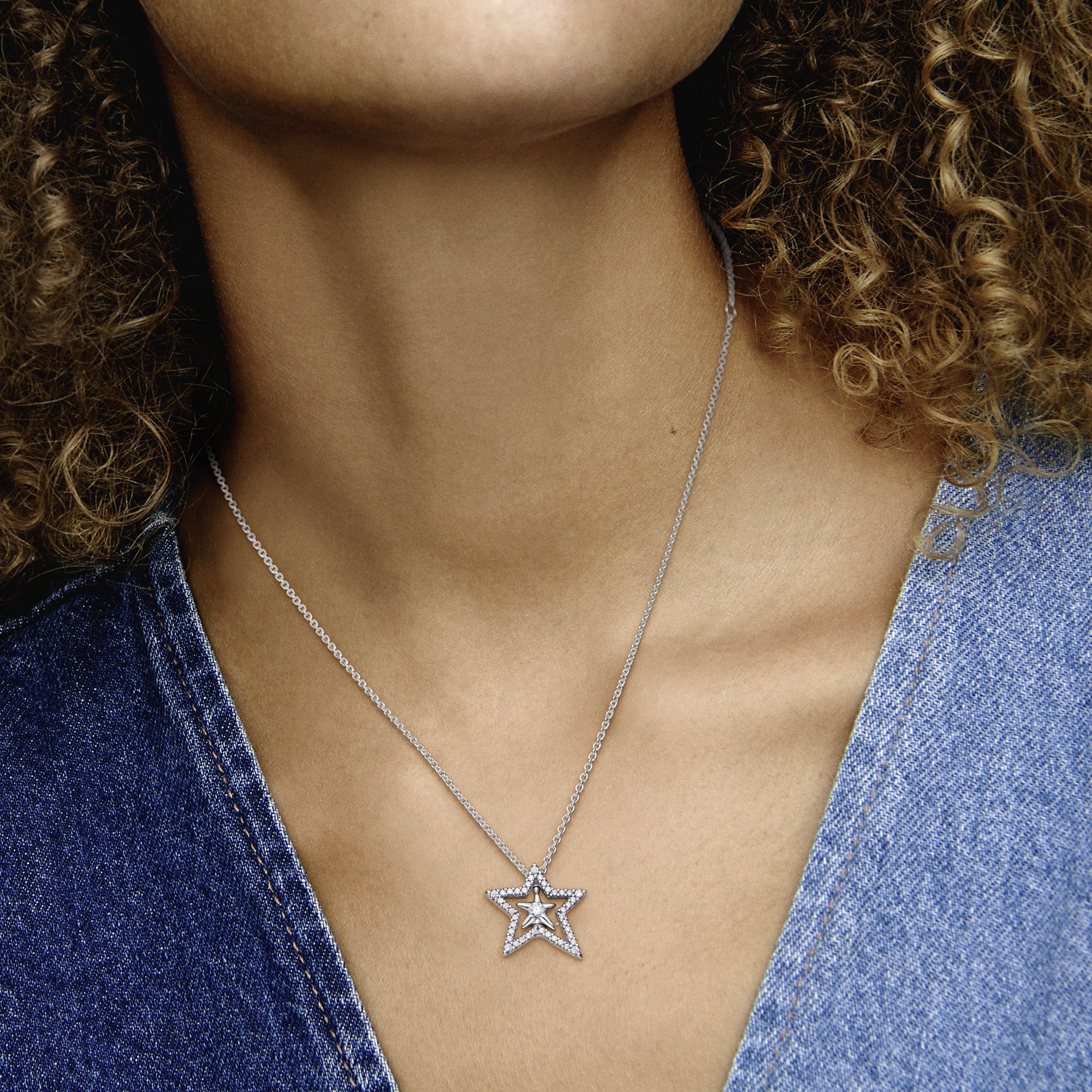 Spinning Star Sterling Silver Collier With Clear Cubic Zirconia