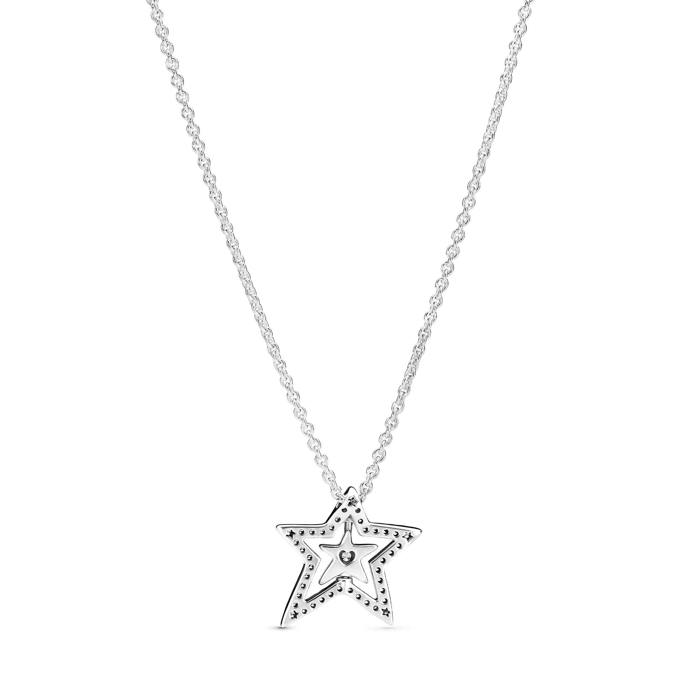 Spinning Star Sterling Silver Collier With Clear Cubic Zirconia