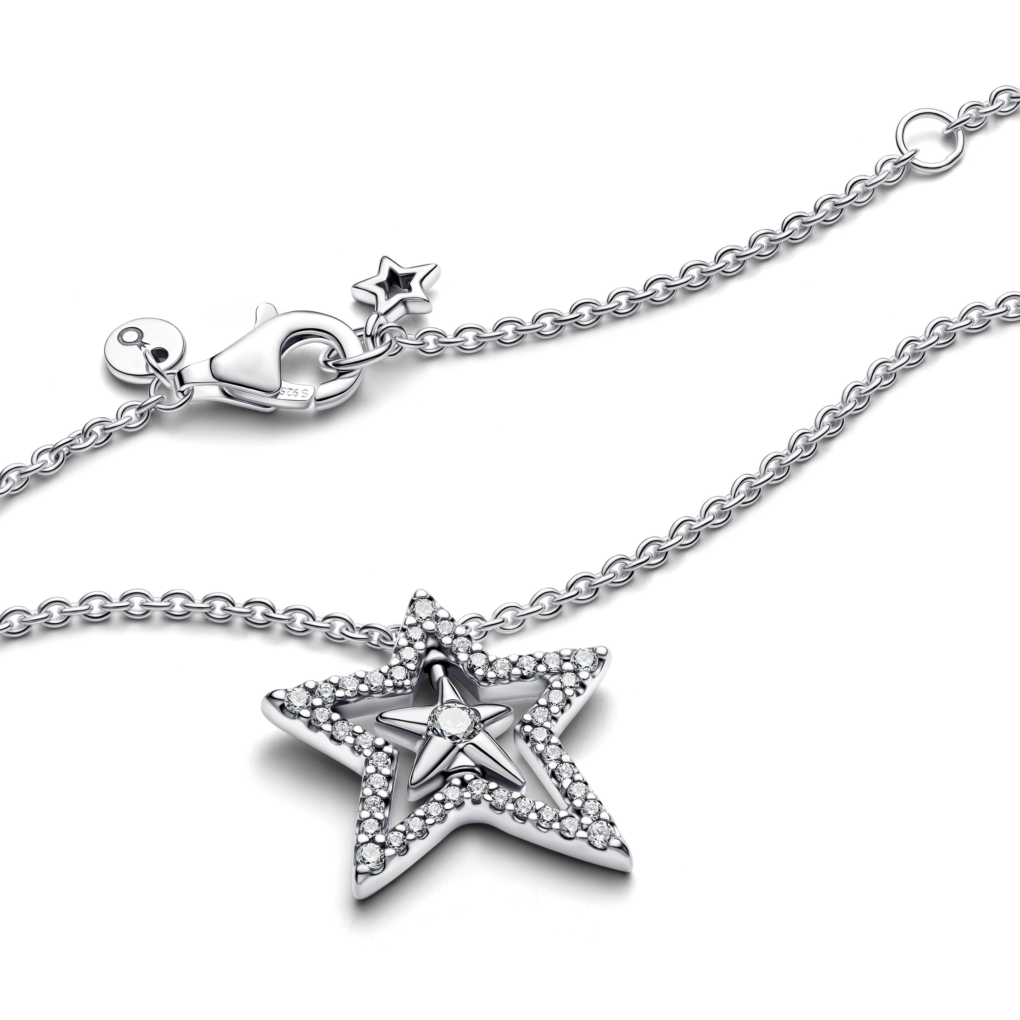 Spinning Star Sterling Silver Collier With Clear Cubic Zirconia