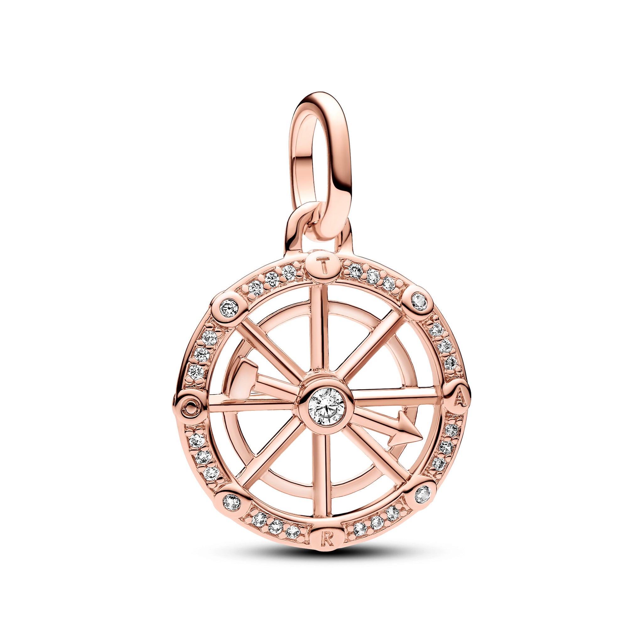 Spinning Wheel 14K Rose Gold-Plated Medallion With Clear Cubic Zirconia