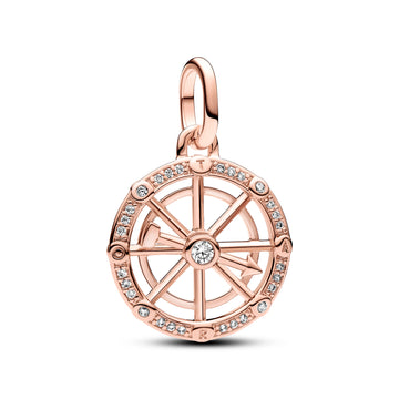 Spinning Wheel 14K Rose Gold-Plated Medallion With Clear Cubic Zirconia