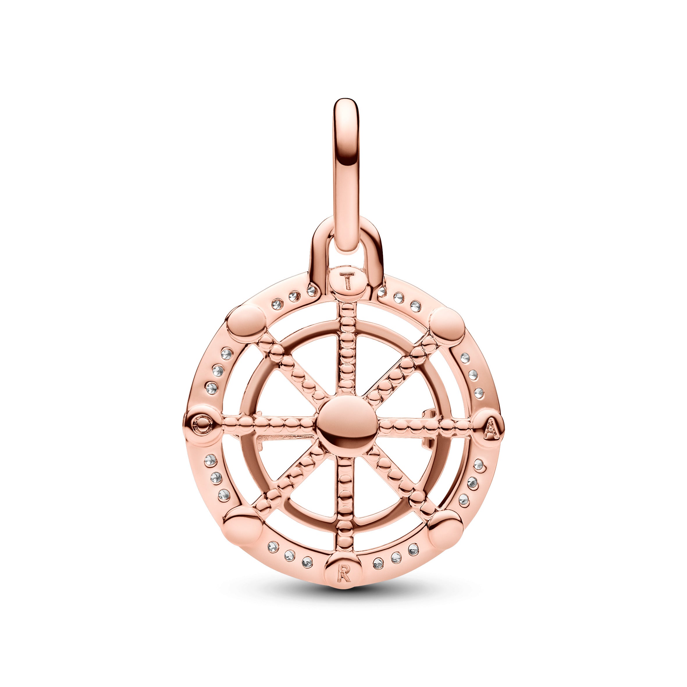 Spinning Wheel 14K Rose Gold-Plated Medallion With Clear Cubic Zirconia