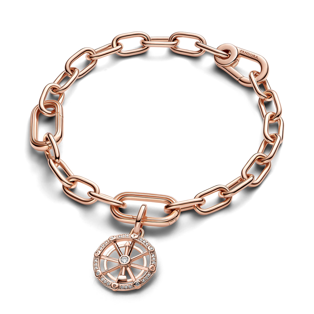 Spinning Wheel 14K Rose Gold-Plated Medallion With Clear Cubic Zirconia