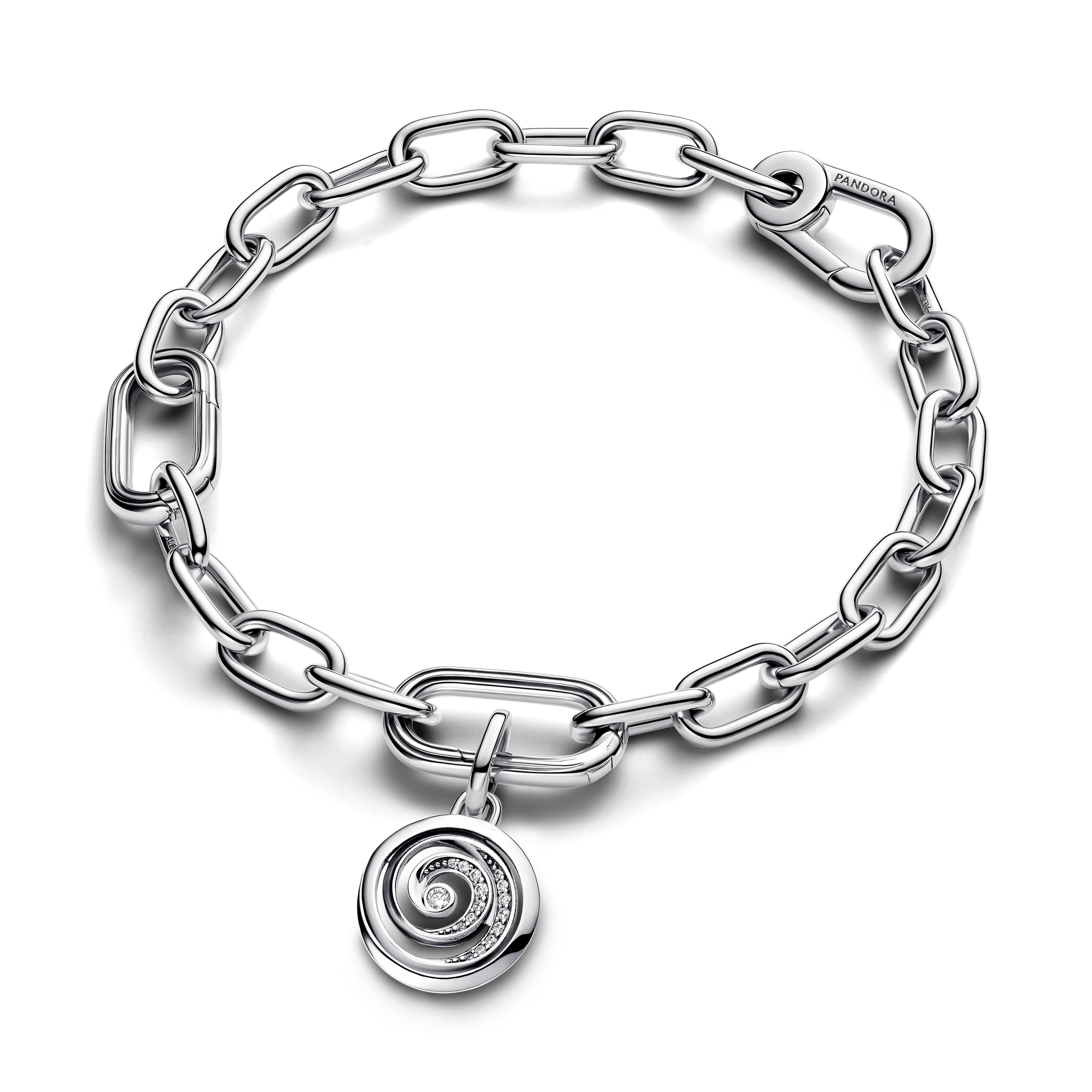 Spiral Sterling Silver Medallion With Clear Cubic Zirconia