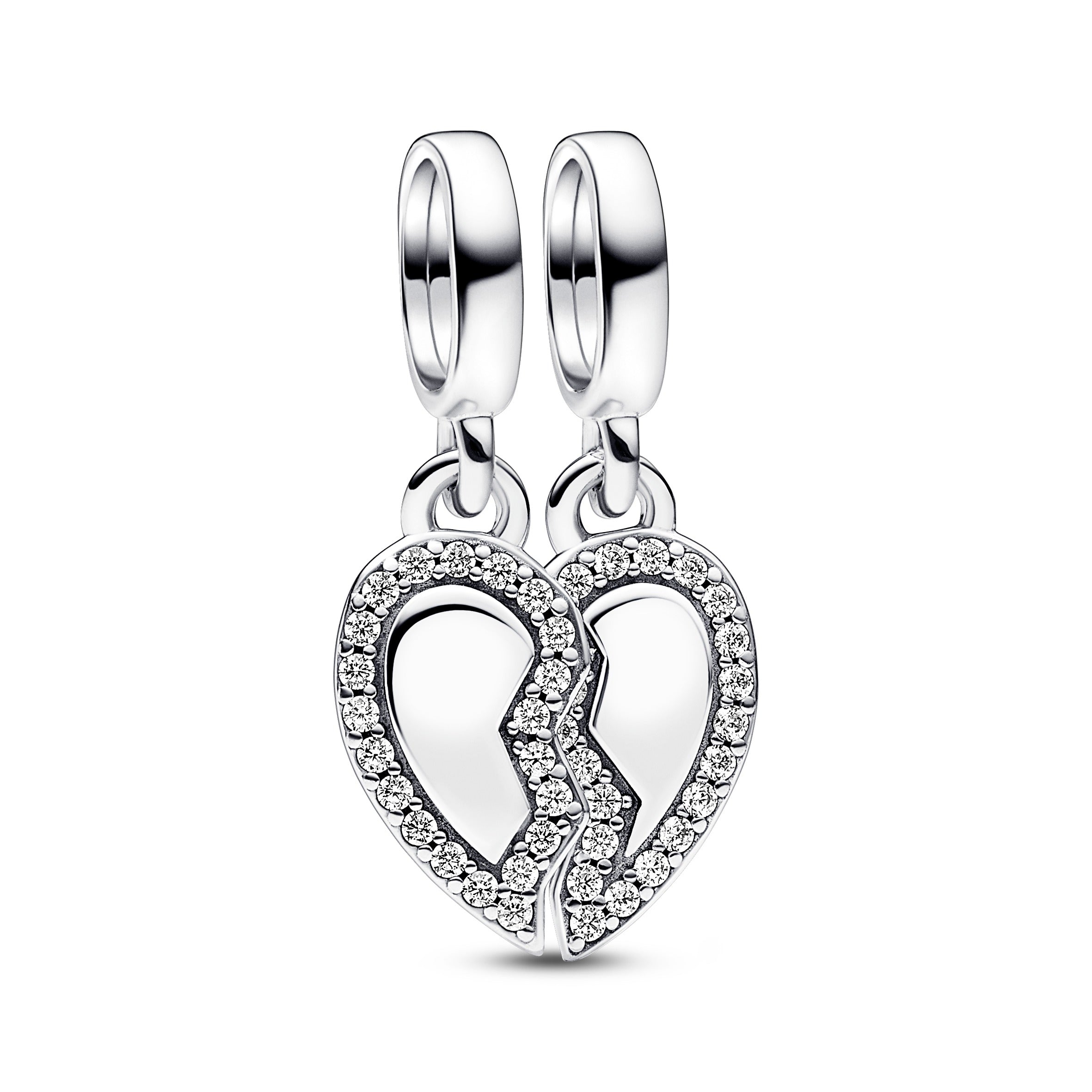 Splittable Heart Sterling Silver Dangle With Clear Cubic Zirconia