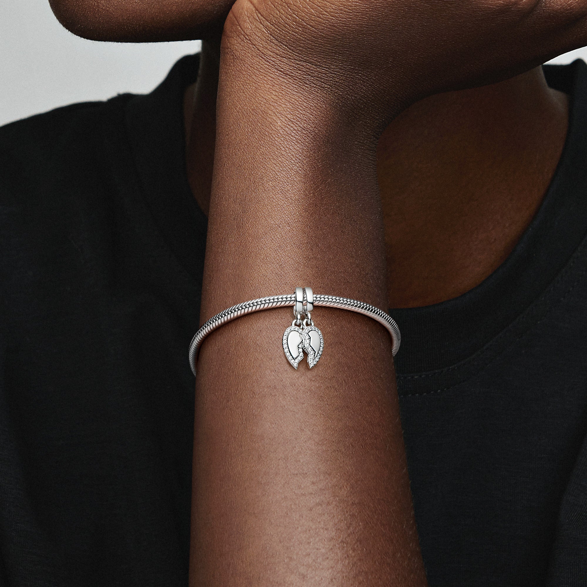 Splittable Heart Sterling Silver Dangle With Clear Cubic Zirconia