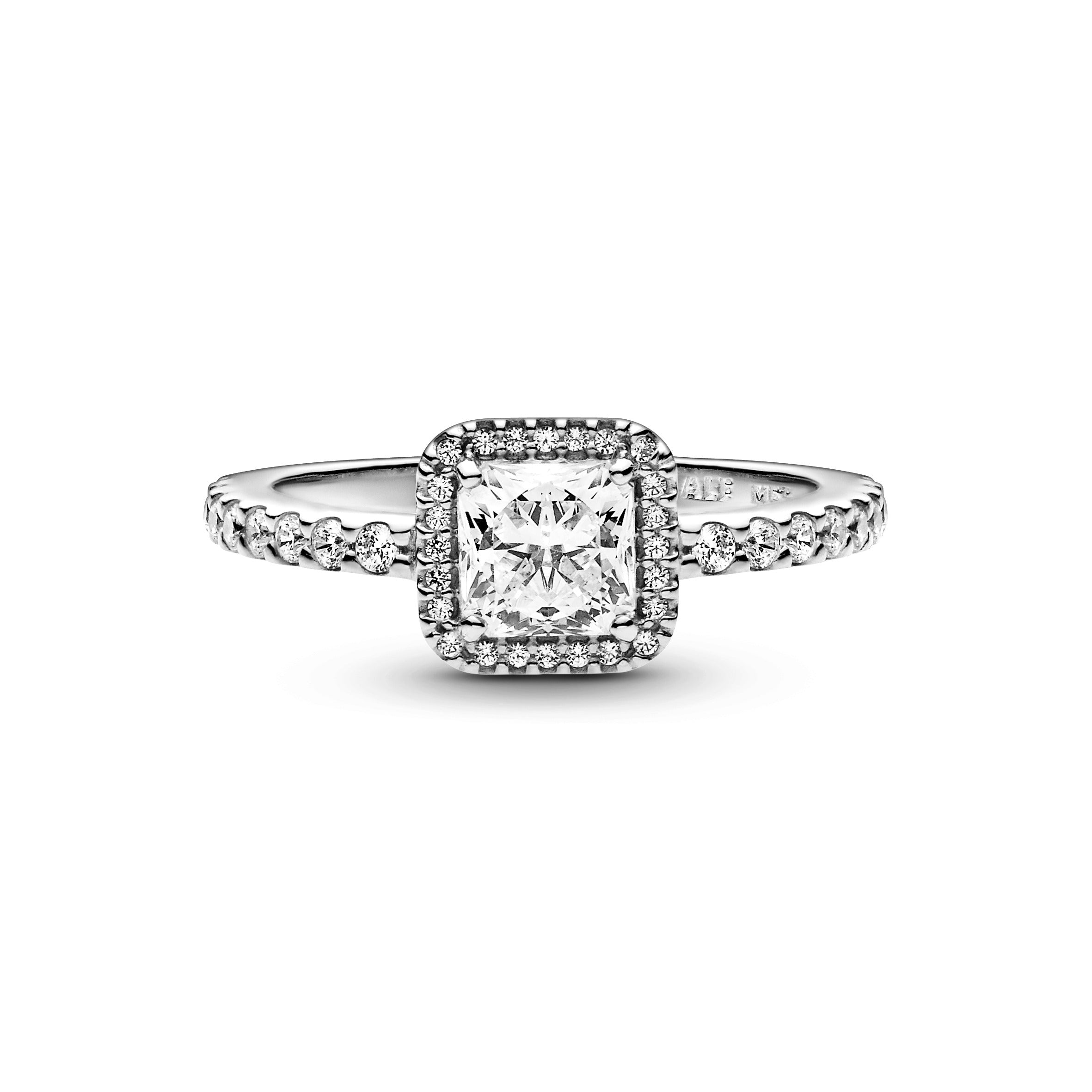 Square Sterling Silver Ring With Clear Cubic Zirconia