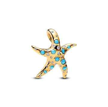 Starfish 14K Gold-Plated Dangle With Clear Cubic Zirconia And Capri Blue Crystal