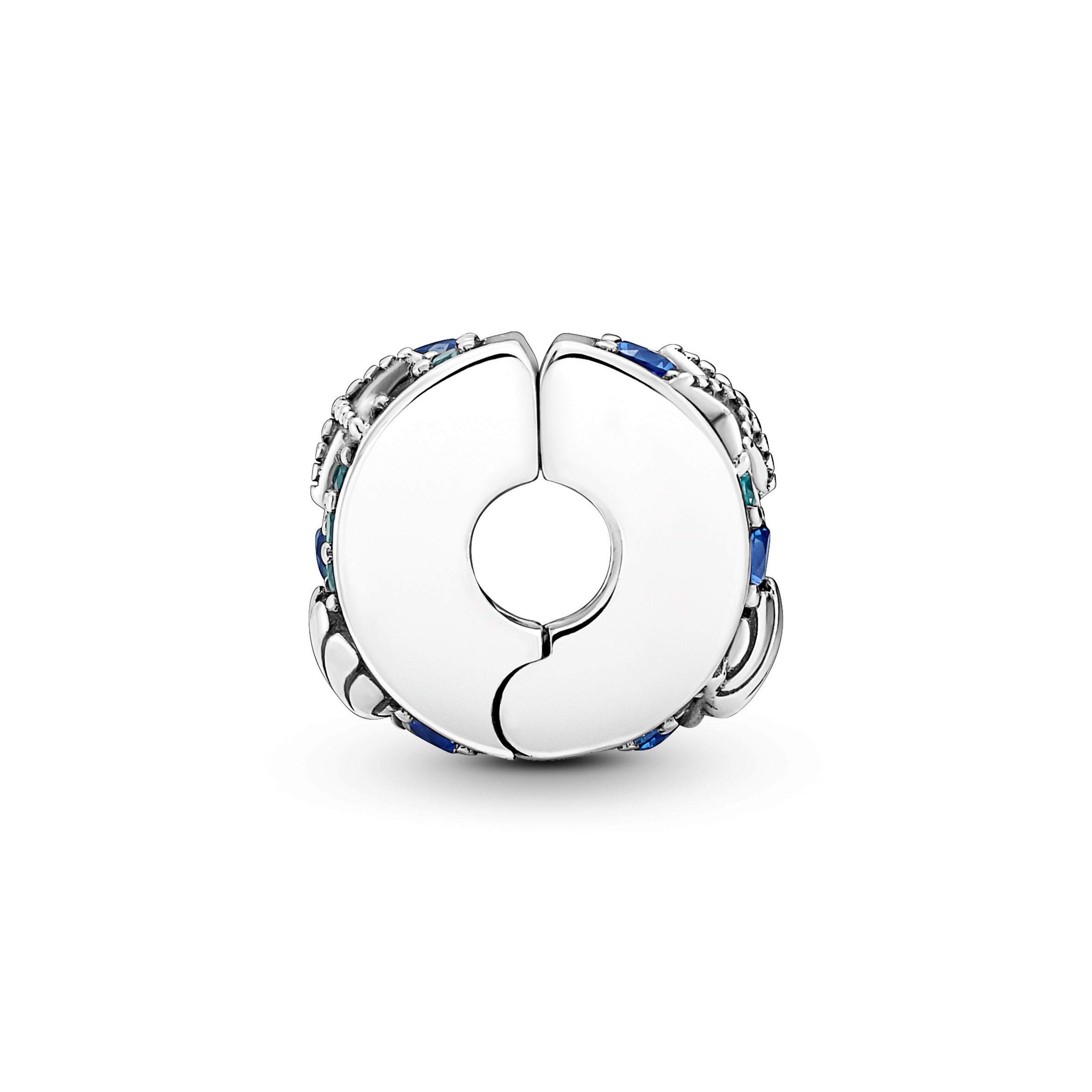 Starfish And Shell Sterling Silver Clip With Icy Green, Bleached Aqua Blue, Stellar Blue Crystal And Silicone Grip