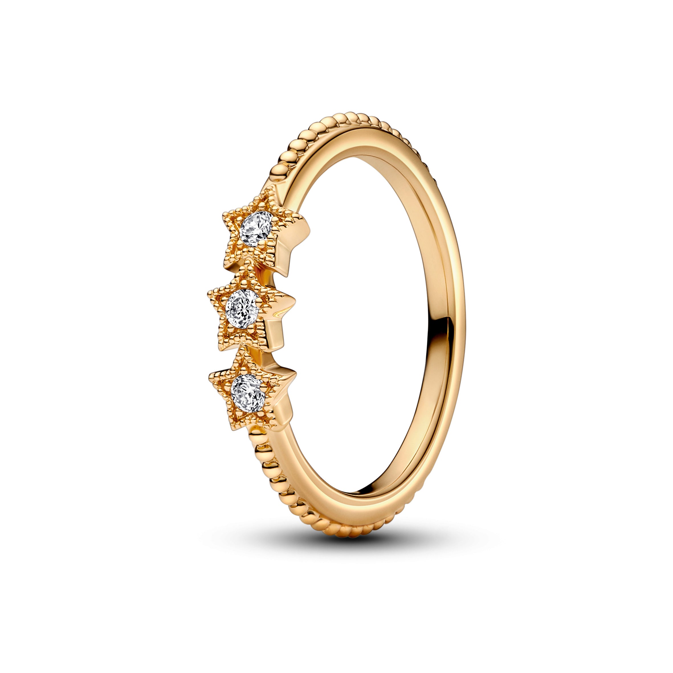 Stars 14K Gold-Plated Ring With Clear Cubic Zirconia