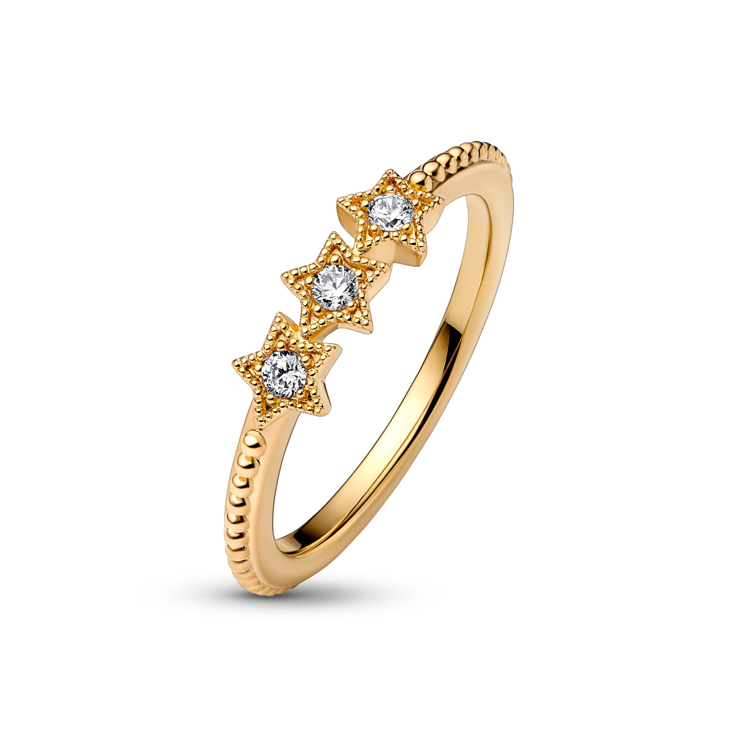 Stars 14K Gold-Plated Ring With Clear Cubic Zirconia