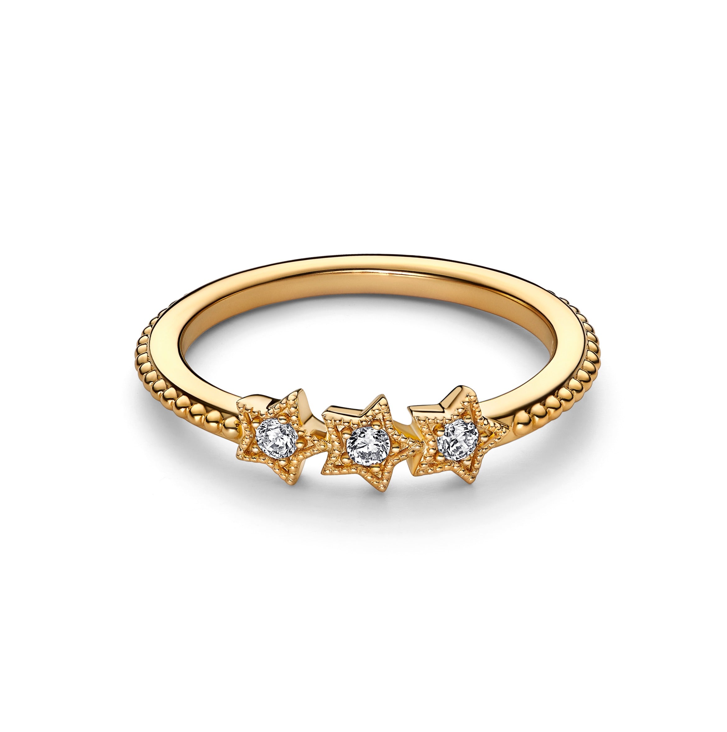 Stars 14K Gold-Plated Ring With Clear Cubic Zirconia