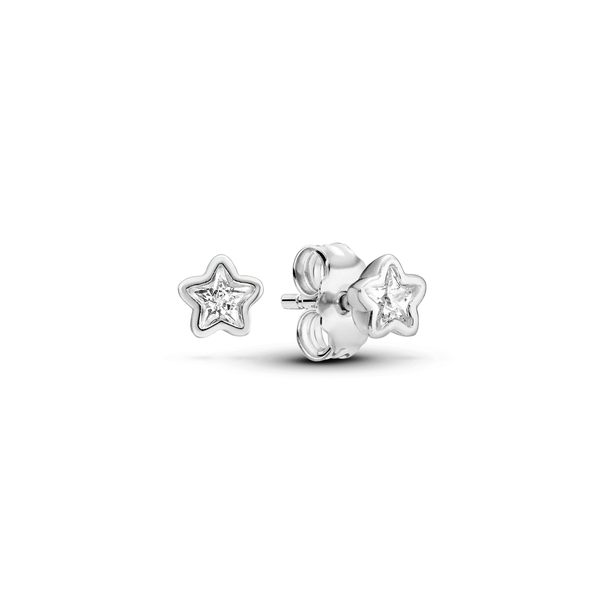 Star Silver Stud Earrings With Clear Cubic Zirconia