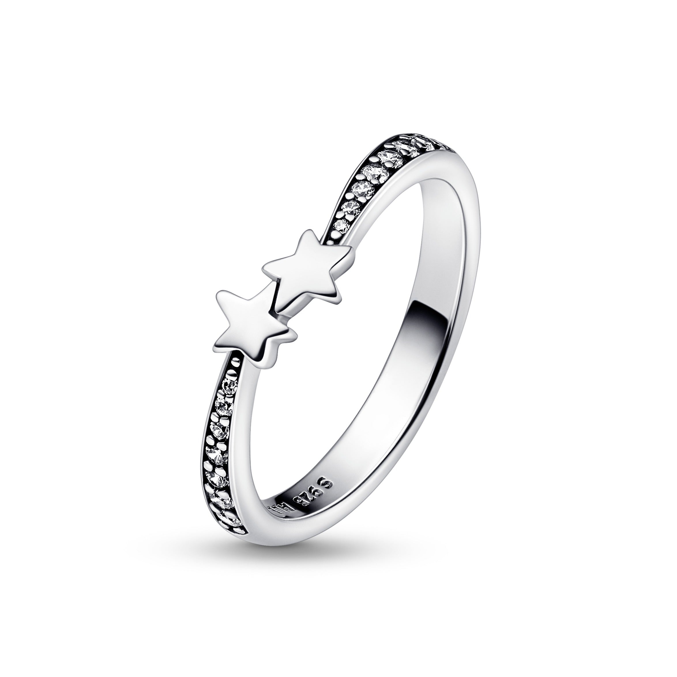 Stars Sterling Silver Ring With Clear Cubic Zirconia