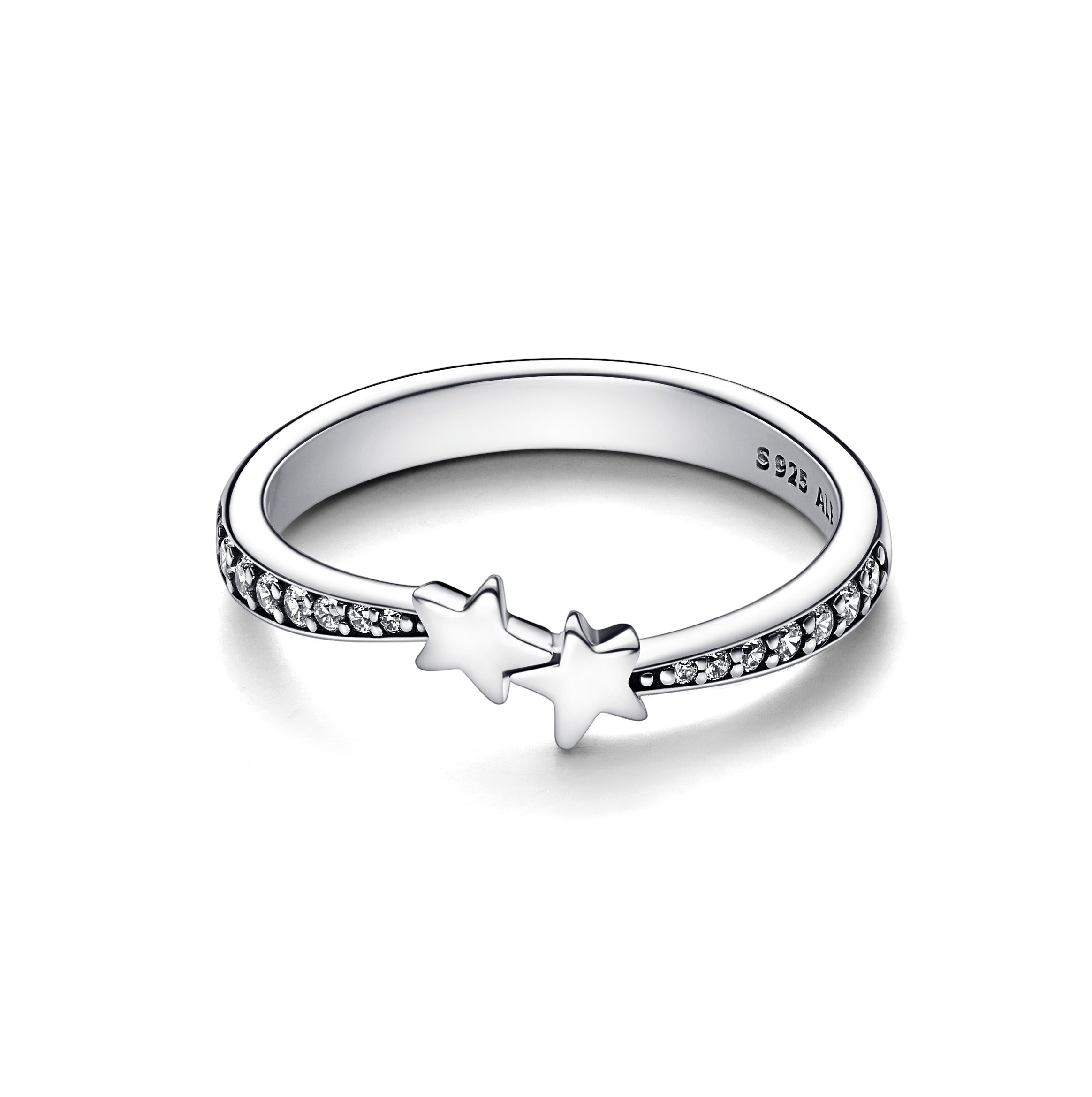 Stars Sterling Silver Ring With Clear Cubic Zirconia