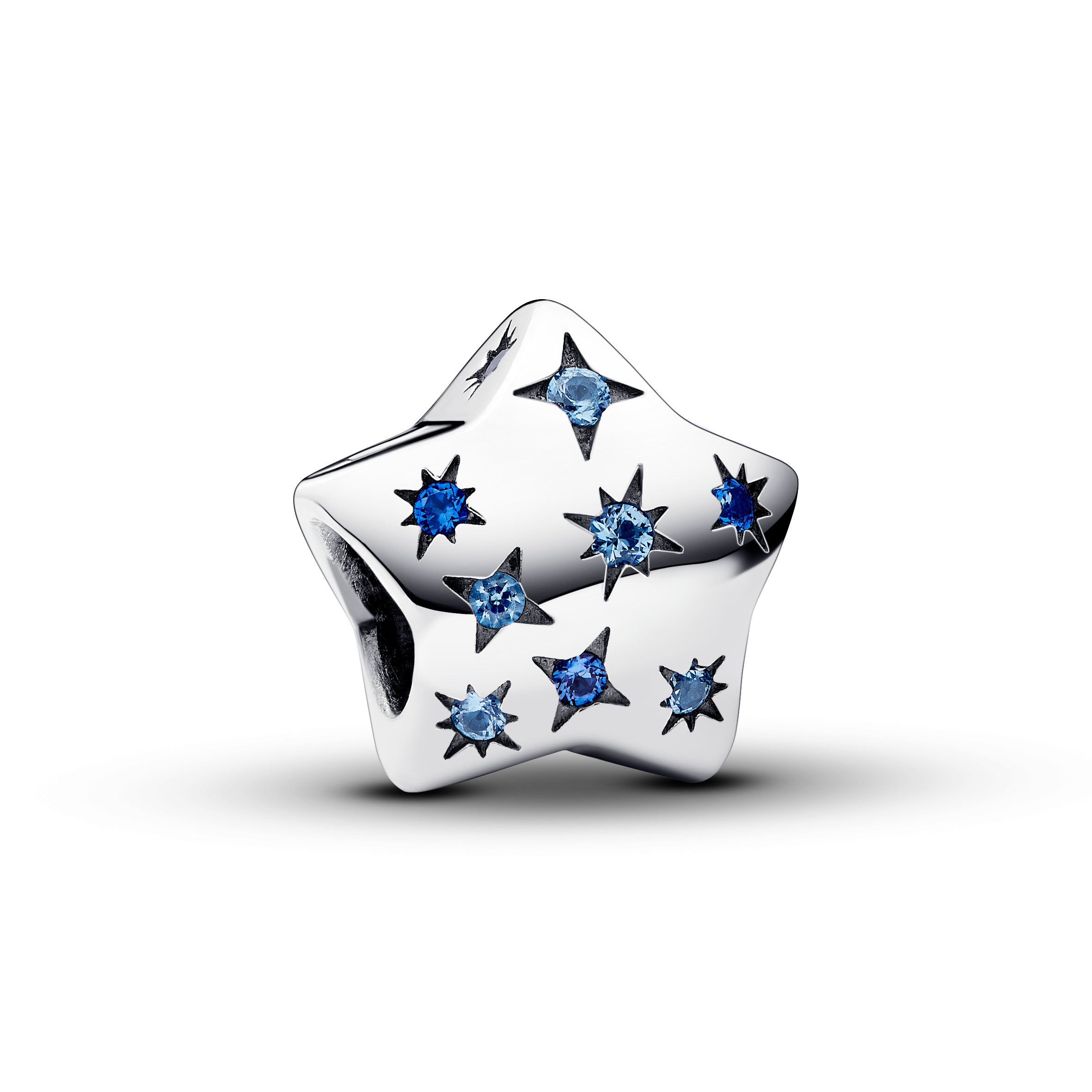 Star Sterling Silver Charm With Stellar Blue And Icy Blue Crystal