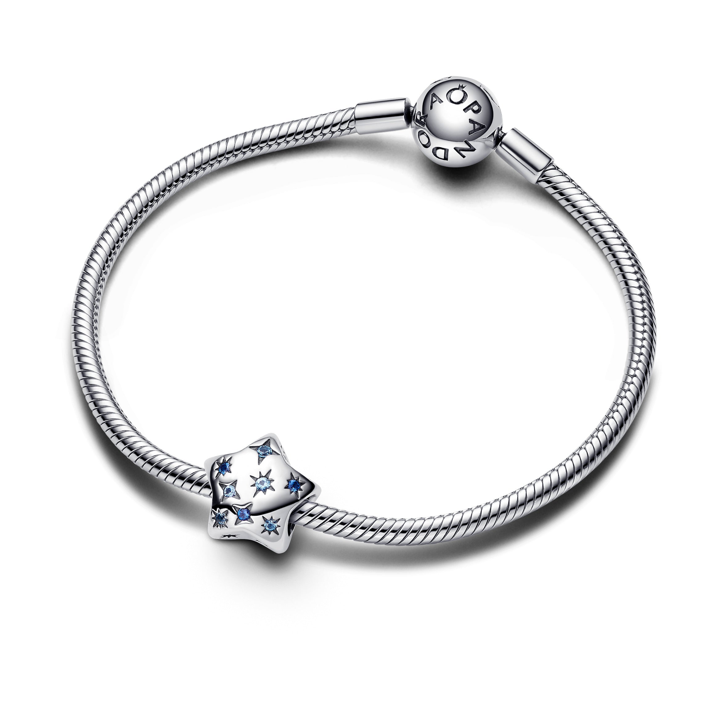 Star Sterling Silver Charm With Stellar Blue And Icy Blue Crystal
