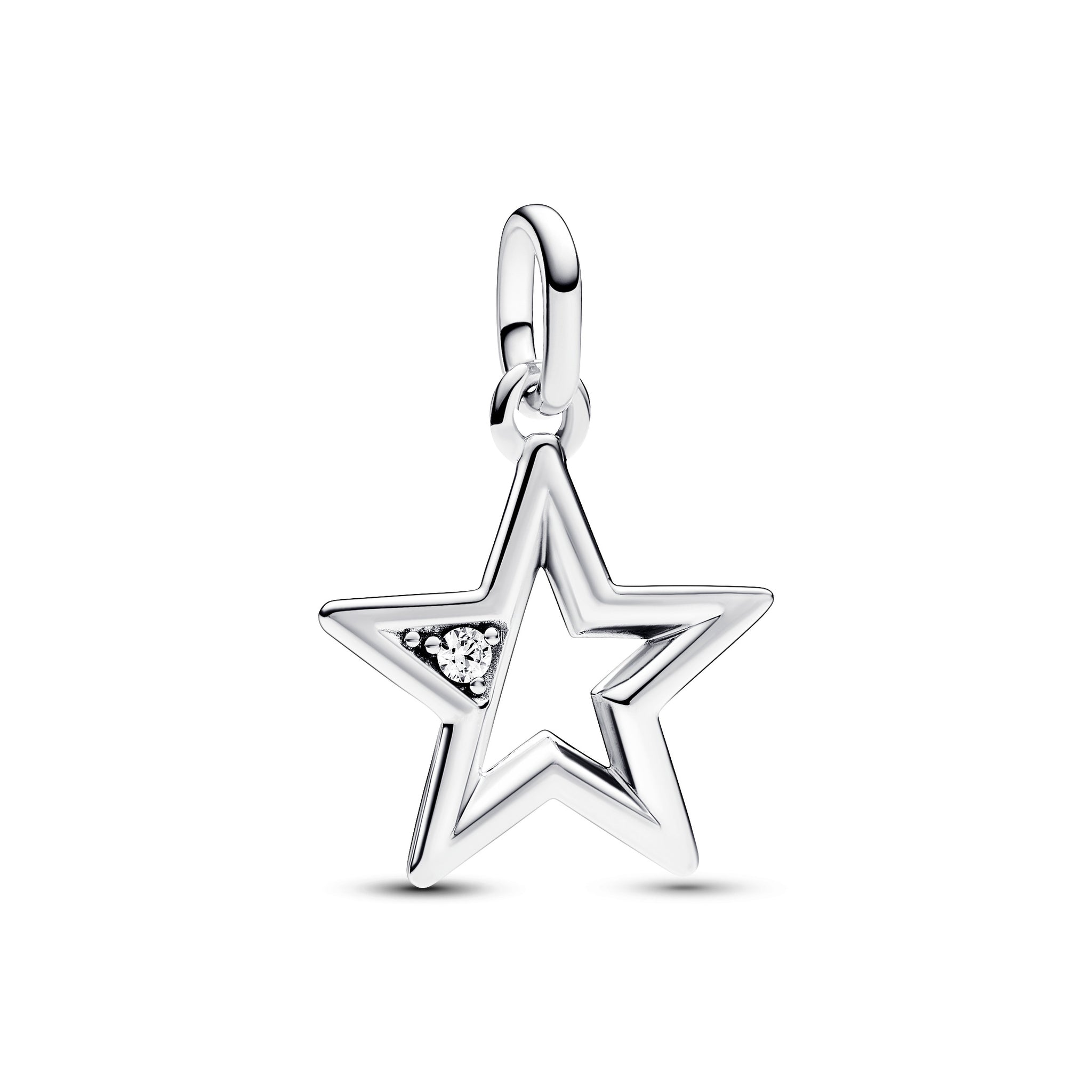 Star Sterling Silver Medallion With Clear Cubic Zirconia