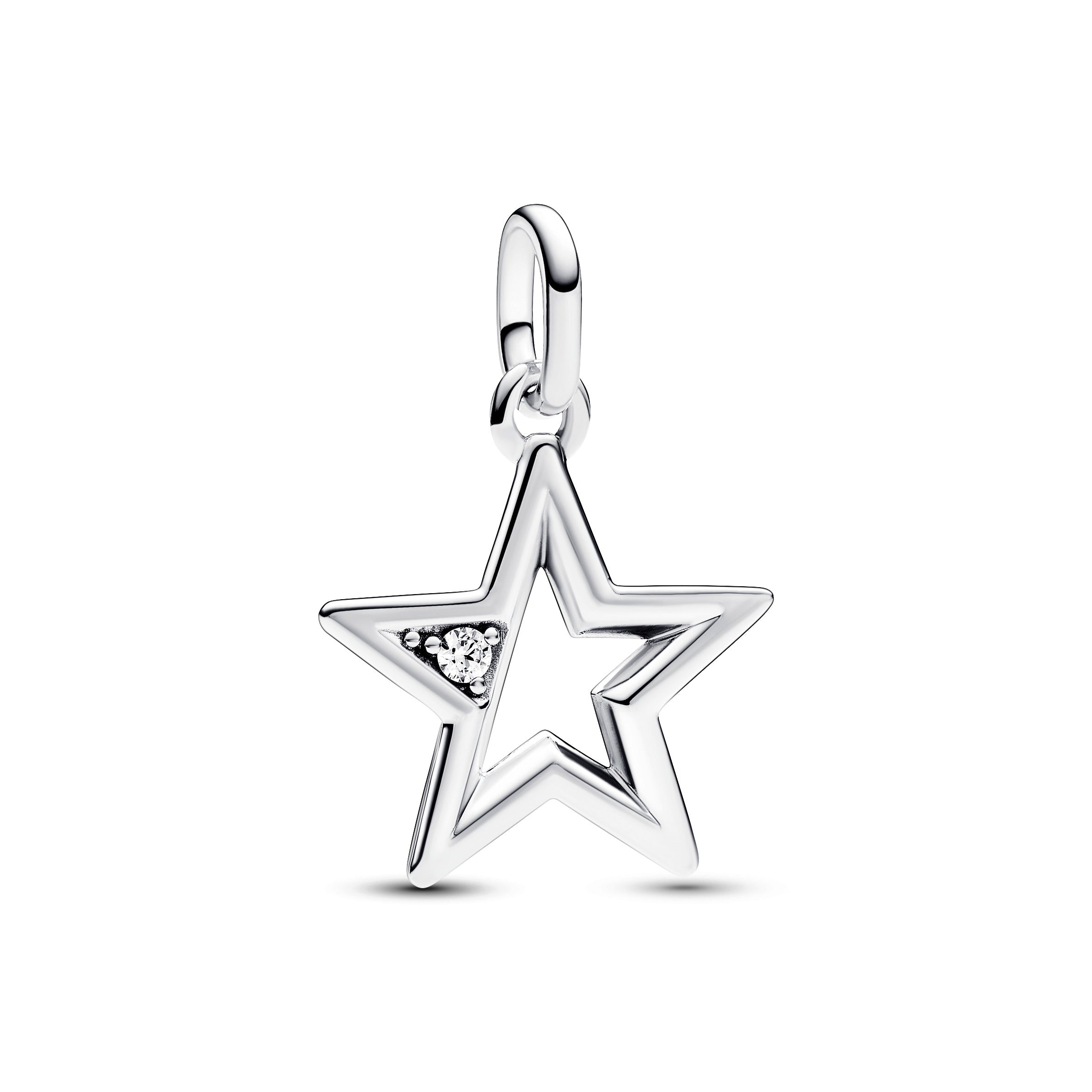 Star Sterling Silver Medallion With Clear Cubic Zirconia